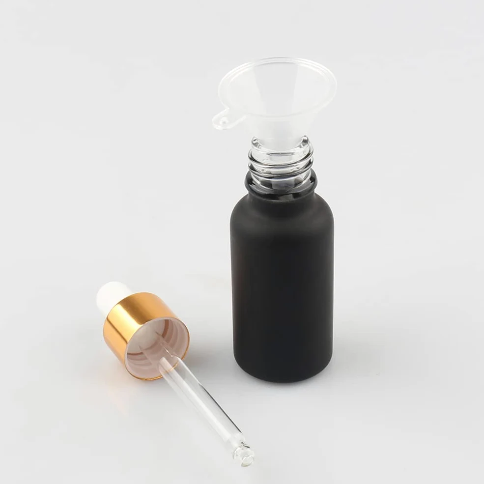 24 Pieza 20ml Negro Mate Botellas de Cristal con Pipeta, 20 ml Frasco Cuentagotas Cristal con Tapón de Rosca Oro, Botella de Vidrio con Cuentagotas para Aceite Esencial Aromaterapia