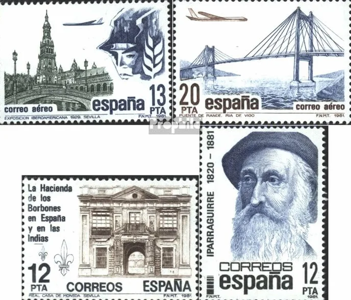 Prophila Collection España 2524-2525,2530,2531 MNH 1981 correo aéreo, moneda, iparraguirre sellos aviones globos zepelines aeronáutica