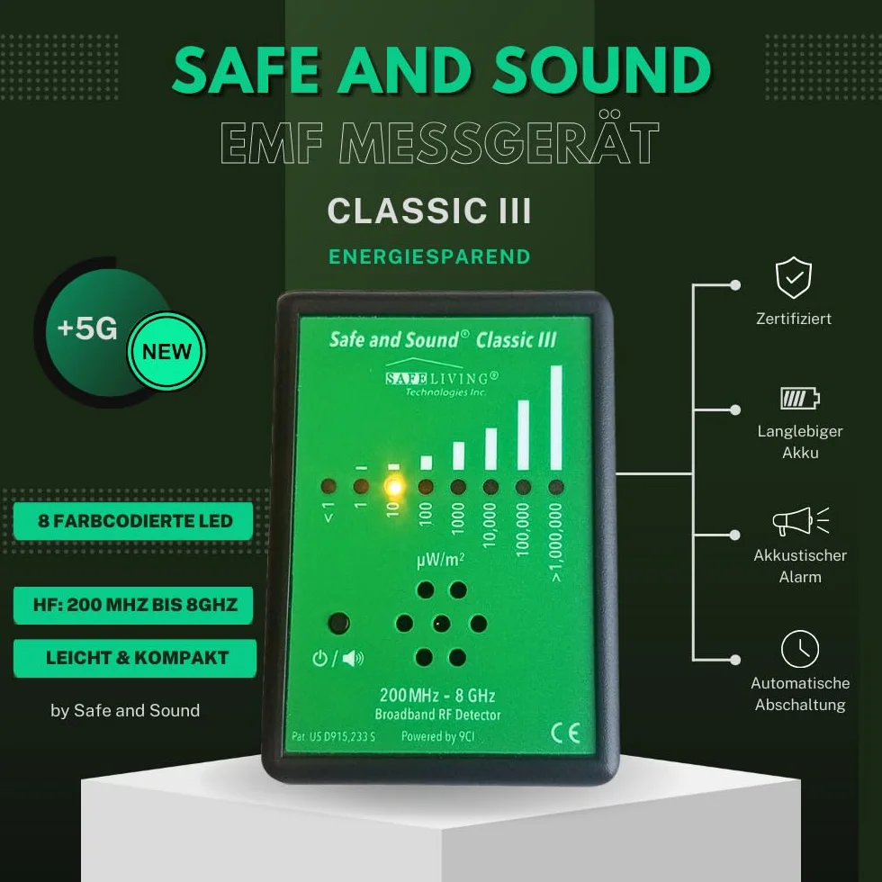 Safe and Sound Classic III | Detector RF | Medición de Radiación Electromagnética | Detector de Radiación para Campos Electromagnéticos | Medidor EMF | 5G