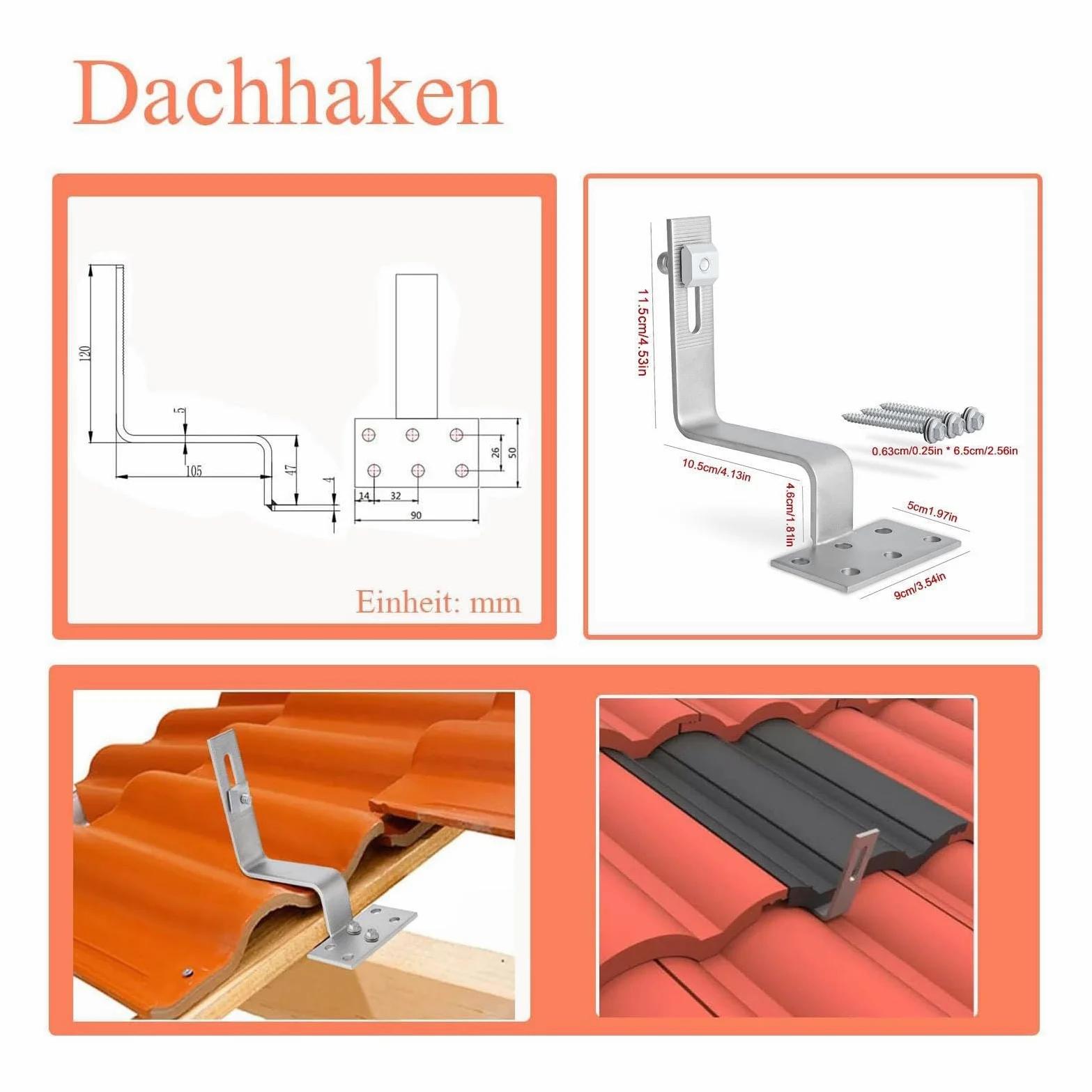 Ganchos Para Paneles Fotovoltaicos - De Aleación, Conector De Montaje | Hardware De Soporte De Paneles Resistente A Los Agentes Atmosféricos, Estructura De Fijación De La Guía Reforzada, Dureza