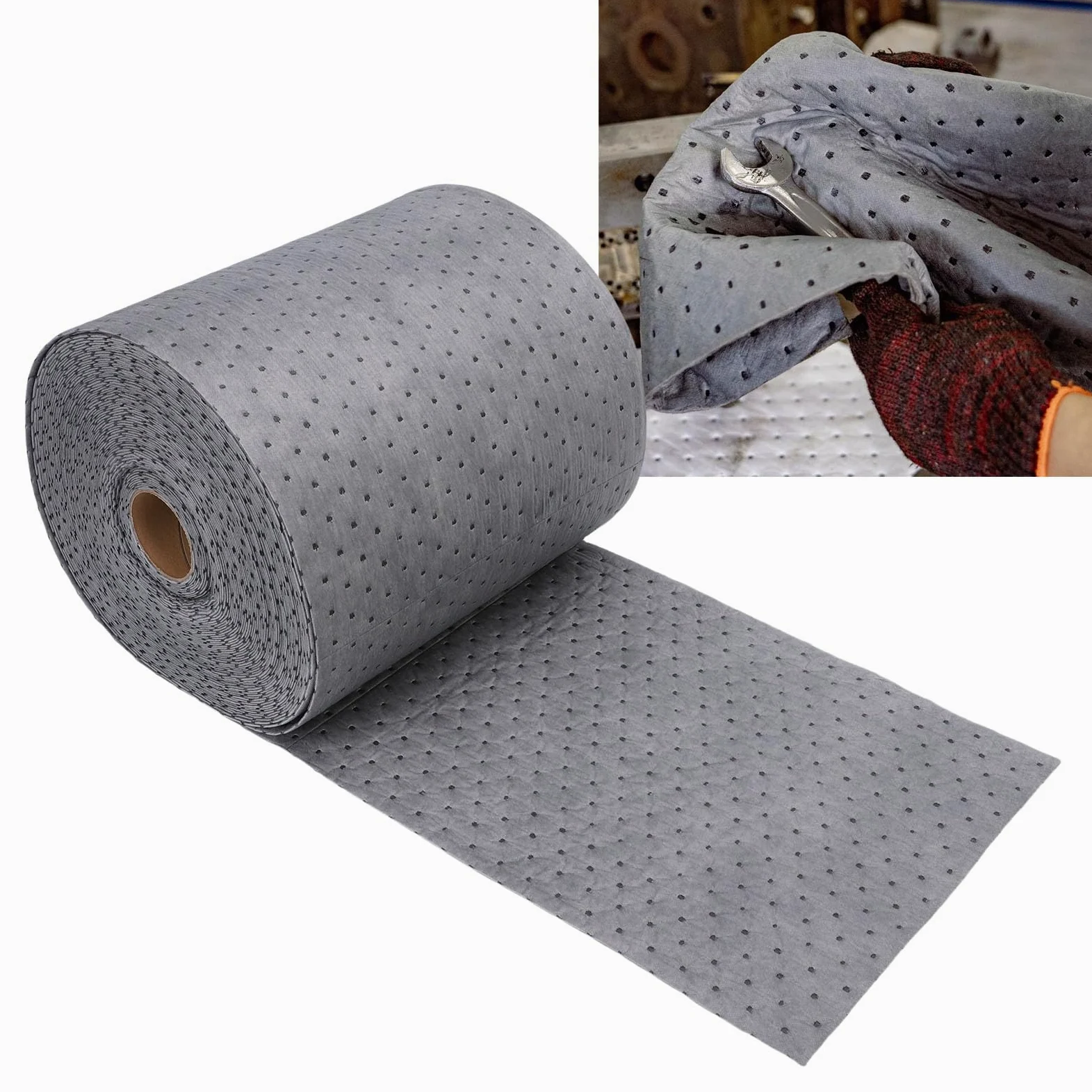 Rollo Universal de Alfombrilla Absorbente de Aceite, Pesado, para Limpieza Rápida de Líquidos en Talleres y Sótanos, 1 Rollo