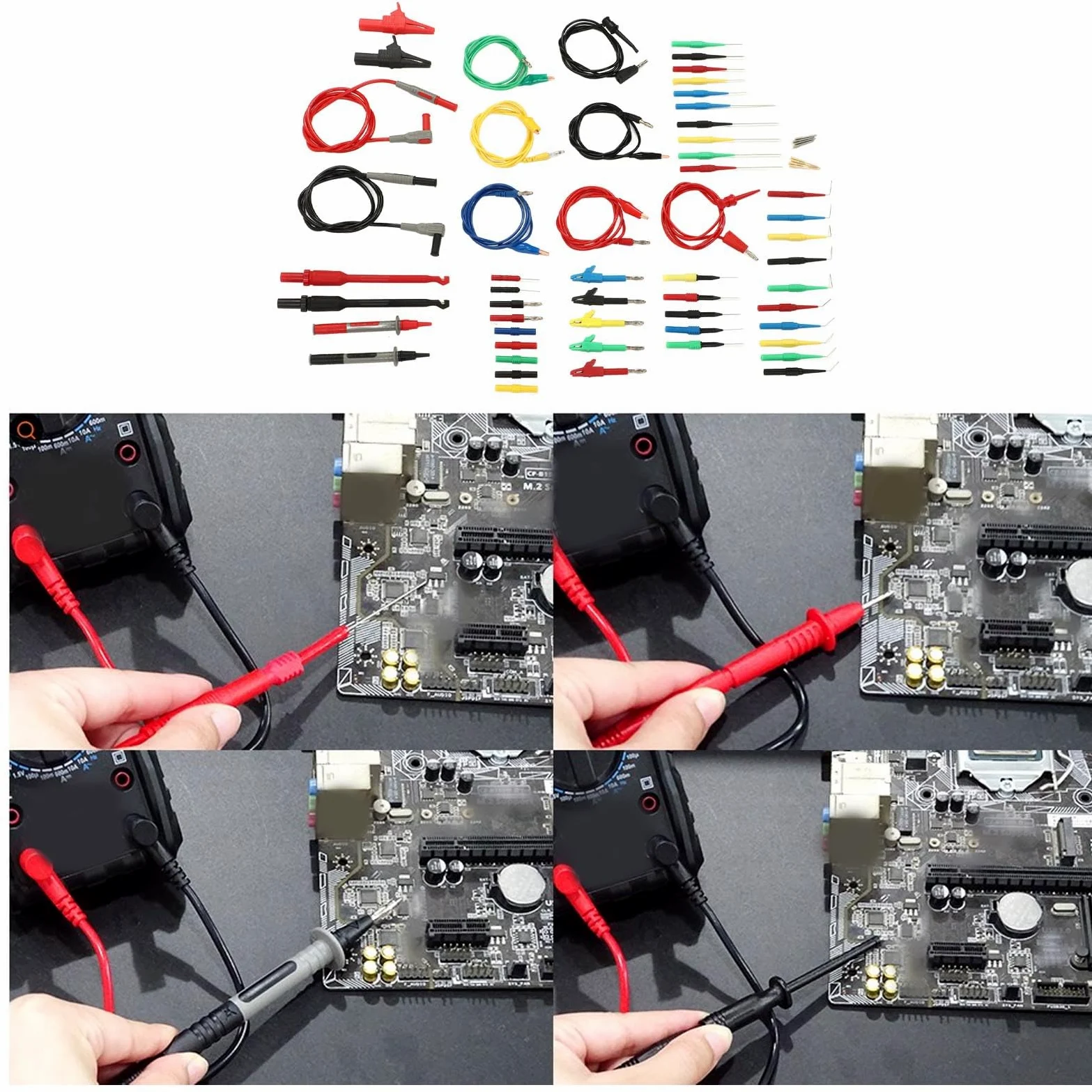 Juego de cables de prueba para multímetro de 62 piezas, puntas de prueba para multímetro digital con enchufe de banana, pinza de cocodrilo y sonda de aguja; kit de gancho de prueba