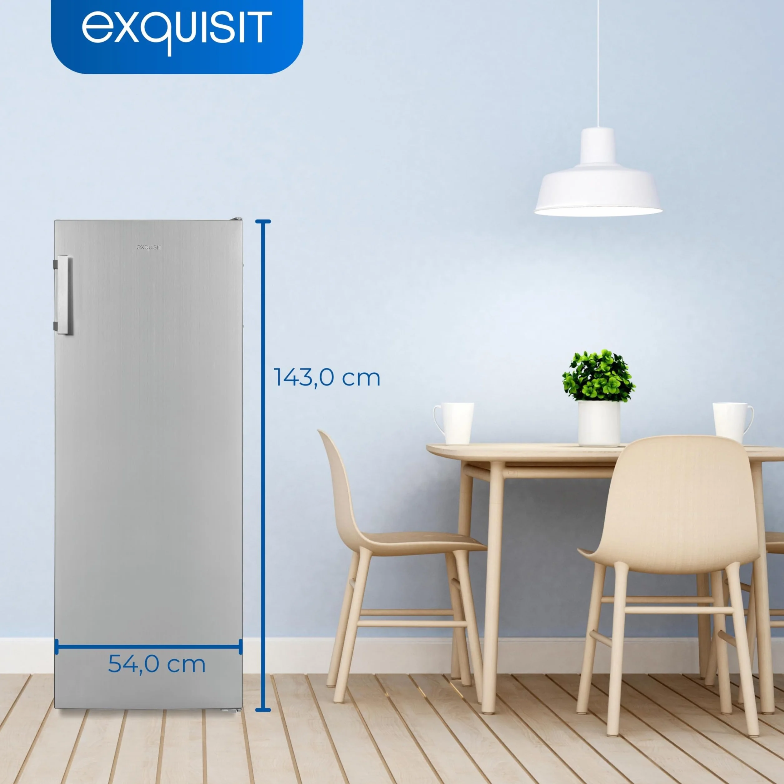 Exquisit Congelador Vertical No-Frost 161L Clase D Acero Inoxidable 143x54x60 cm