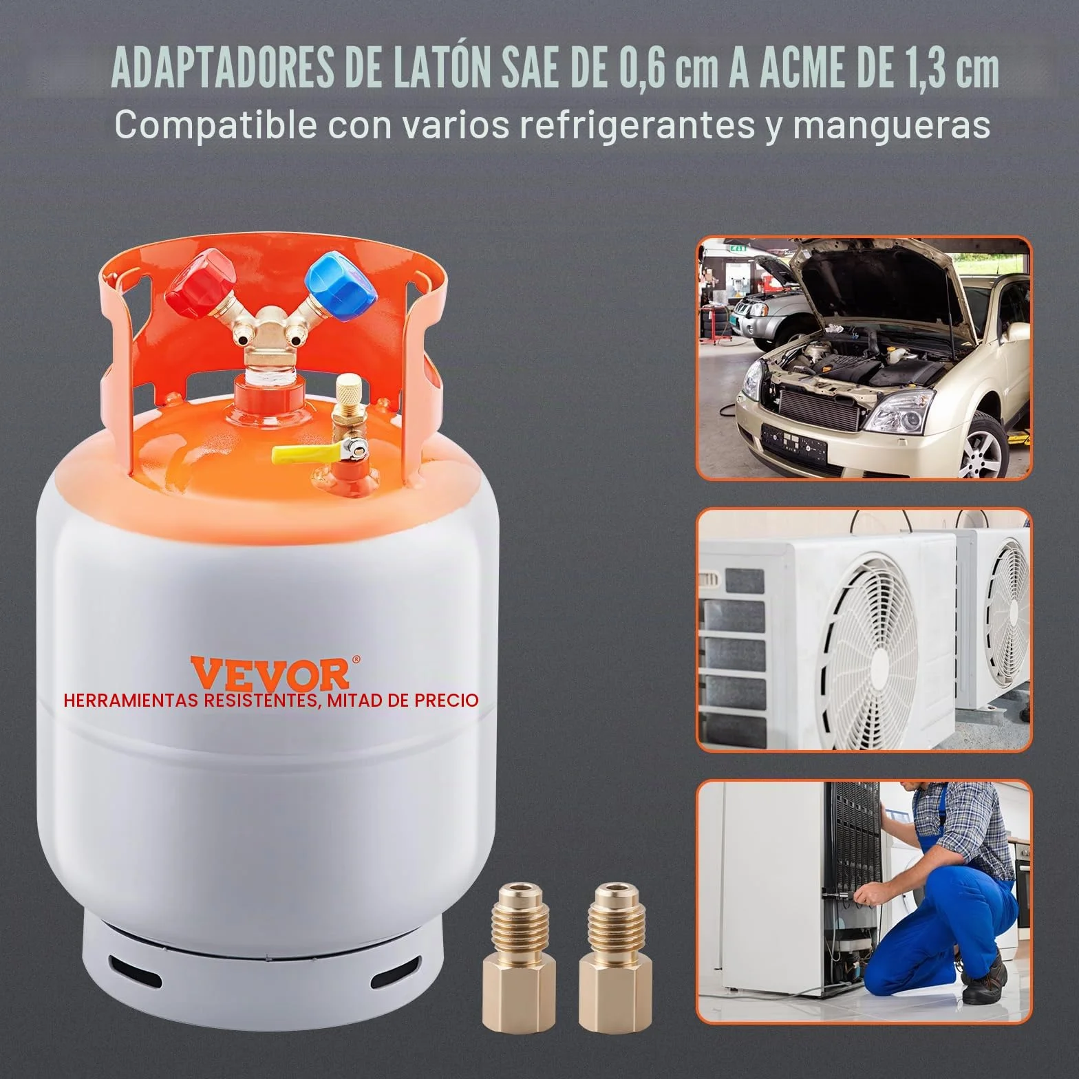 VEVOR Tanque de Recuperación de Refrigerante Capacidad de 50 libras Tanque Cilíndrico Portátil 400PSI con Válvula Y para Líquido Vapor Recipiente de Recuperación de Alto Sellado para R22/R134A/R410A