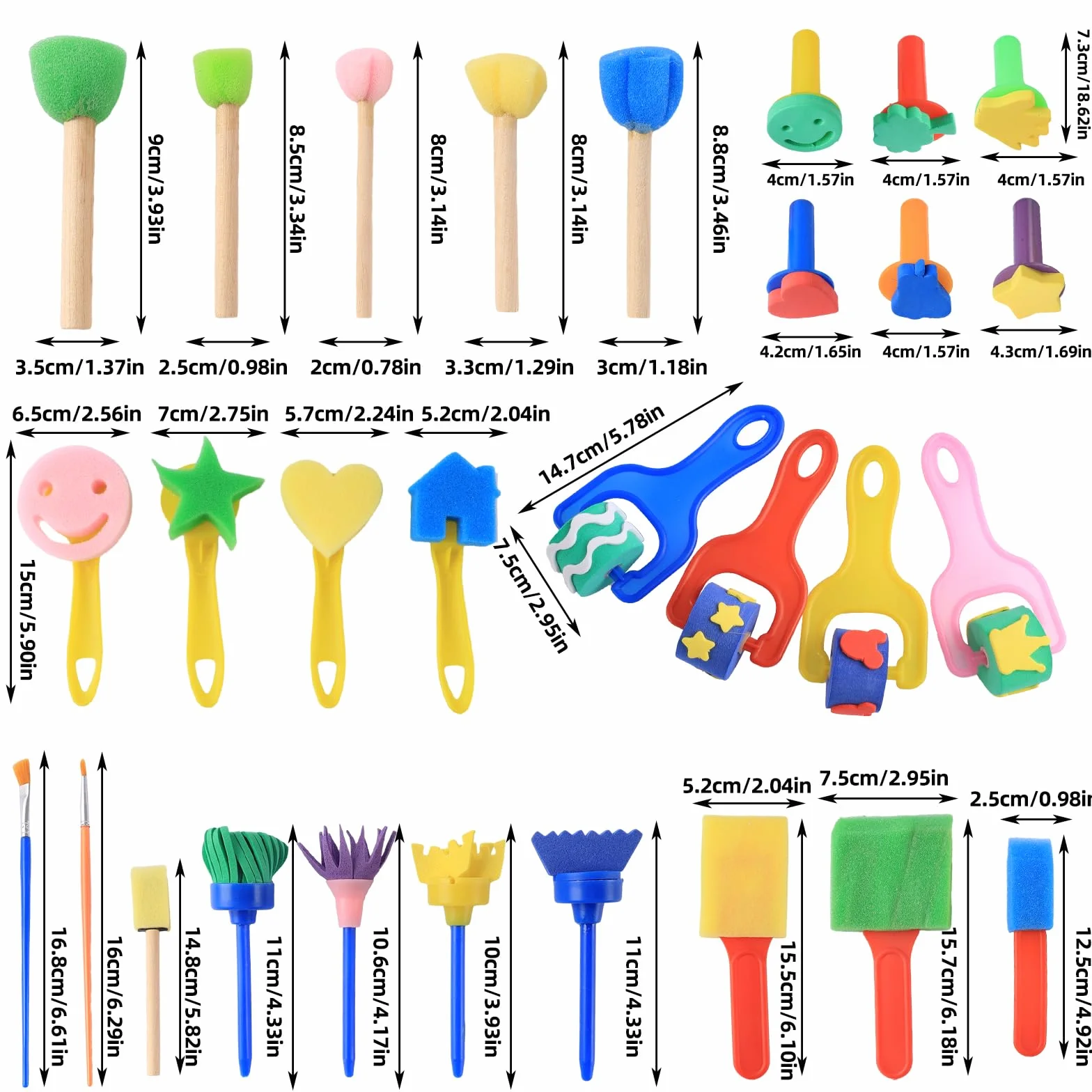 Esponja Pintura Cepillos Kit 30 Piezas Reutilizable Rollo Papel Pintar Pinceles Niños