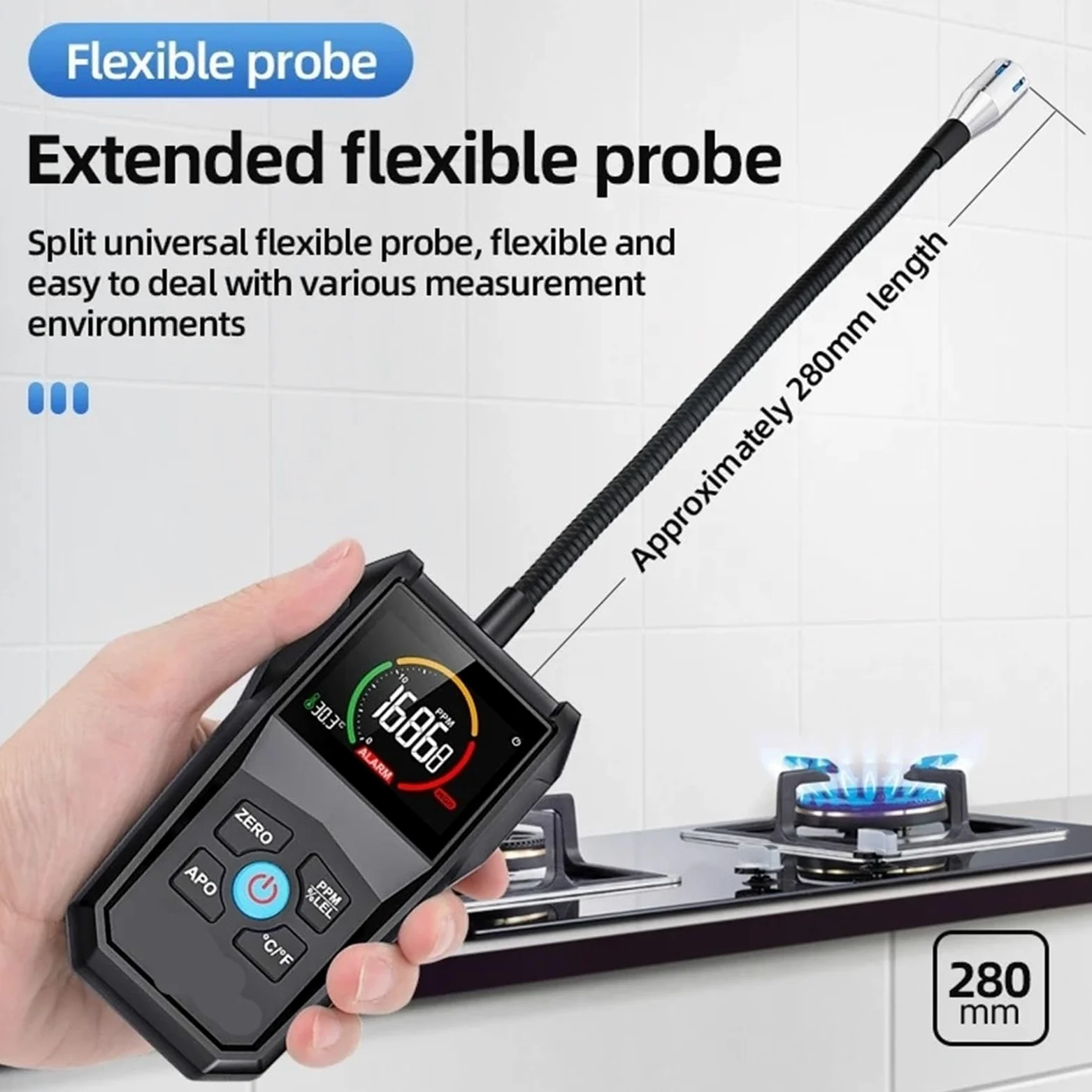 Contador partículas polvo, Analizador De Detector Gas Combustible CGD02A, Fuga 50000 PPM para interiores exteriores | Pantalla LCD, Alarma Luz Y Sonido