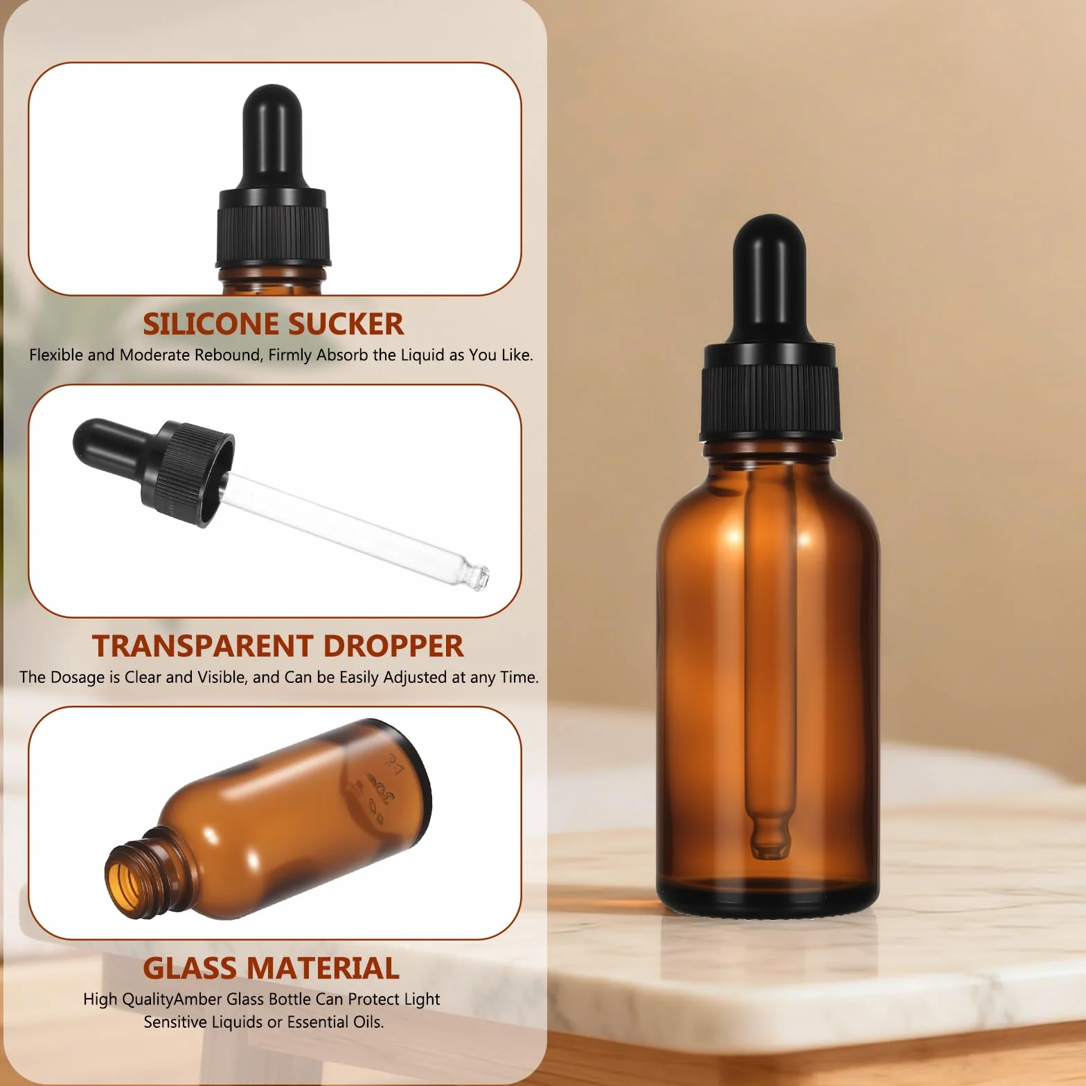 Goteros Cuentagotas Ambar Frasco Cristal 30ml Botellas Vidrio para Aceites Esenciales Perfumes