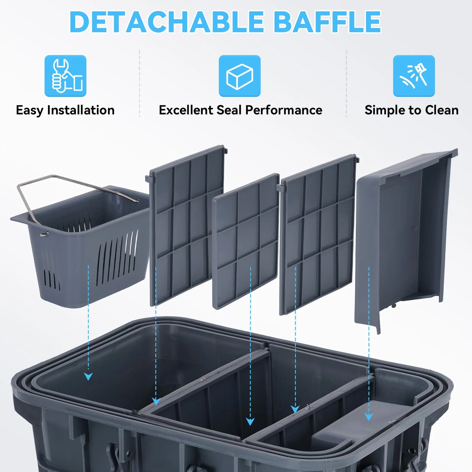 YUCHENGTECH Trampa de grasa comercial de polipropileno de 22 L, separador de filtro de aceite de agua con 1 entrada superior para el hogar, restaurante, comedor, fregadero de cocina con deflectores