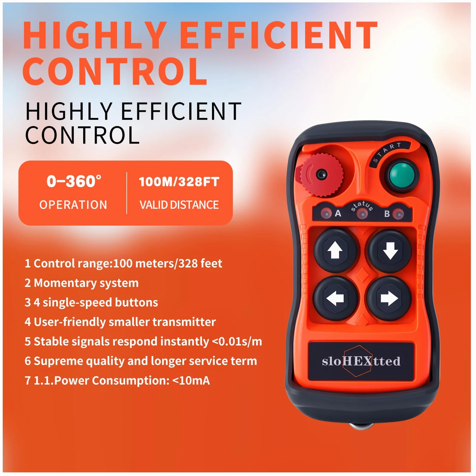 Control remoto industrial inalámbrico de 4 botones para grúa y polipasto eléctrico 12-24V | Señal anti-interferencia estable de largo alcance; carcasa con protección IP65 contra agua, polvo e impactos