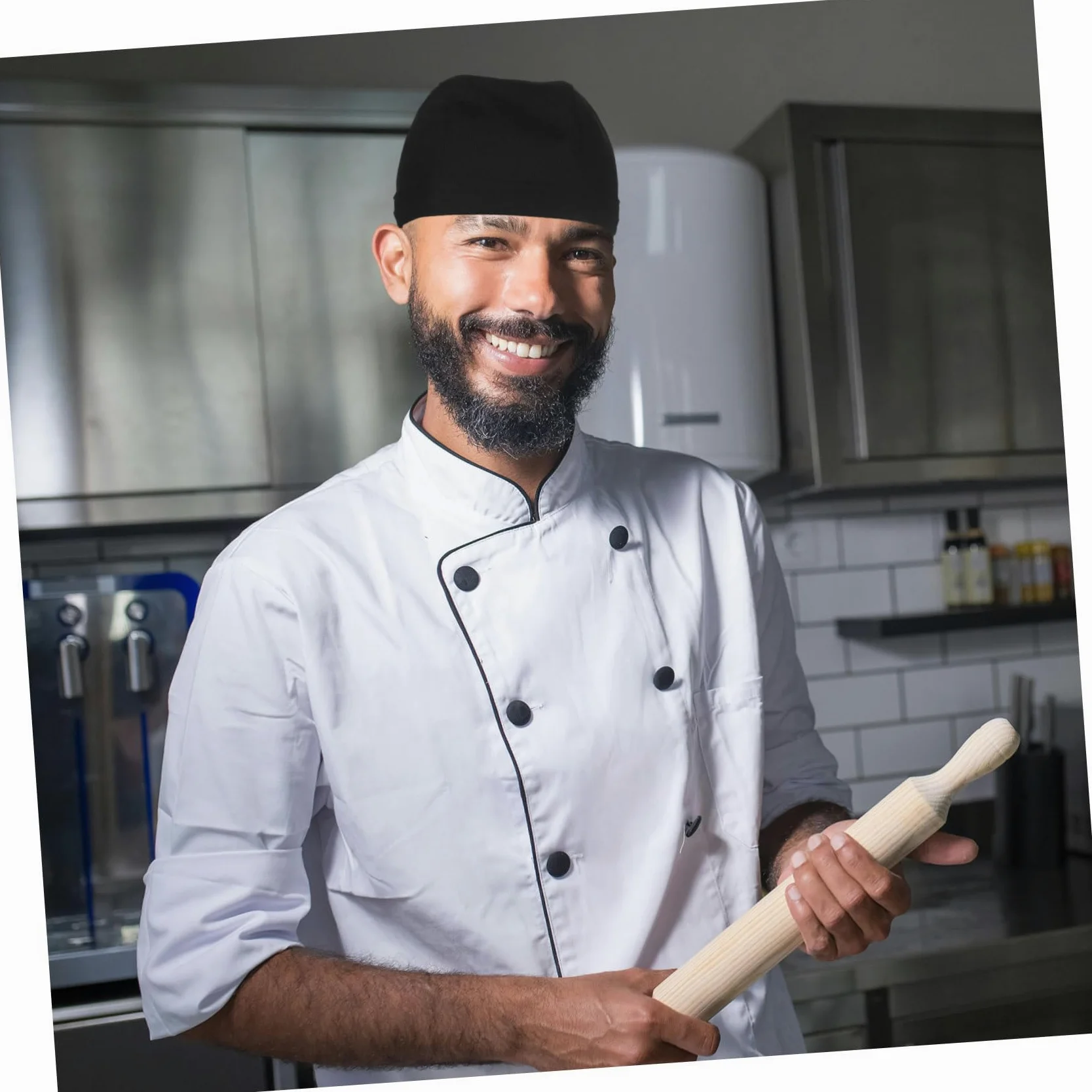 Gorro de Chef Lazos Negro de Tela de Algodón, 6 Piezas | Barbacoa y Restaurante, Estilo Simple y Clásico, Diseño Creativo, Uso para Chef de Cocina