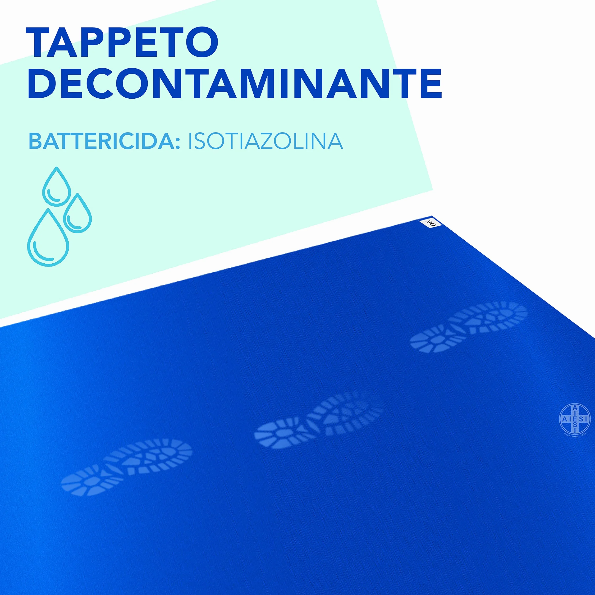AIESI® Alfombra Descontaminante Adhesiva 30 Hojas desprendible con BACTERICIDA Azul Dimensiones 90x115 cm (5 alfombras de 30 Hojas), Antibacteriana, Antipolvo