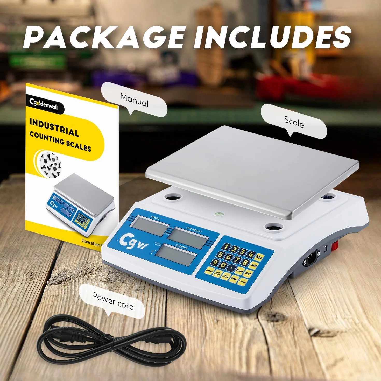 CGOLDENWALL Báscula Contadora de Piezas Industrial 40kg 1g - Báscula de Conteo para Inventario con Plato Inox - Cambio Unidades g/kg/lb - Para Piezas Pequeñas, Componentes y Monedas