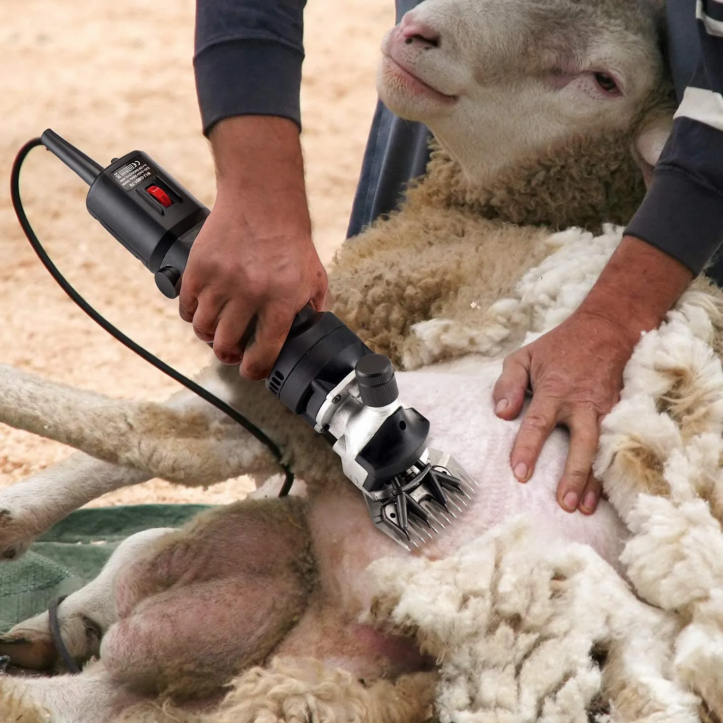 Tijeras eléctricas, tijeras profesionales de esquila de ovejas de 350 W, suministros de granja de mascotas para afeitar lana de piel de oveja, cabras, ganado, ganado de granja (negro)