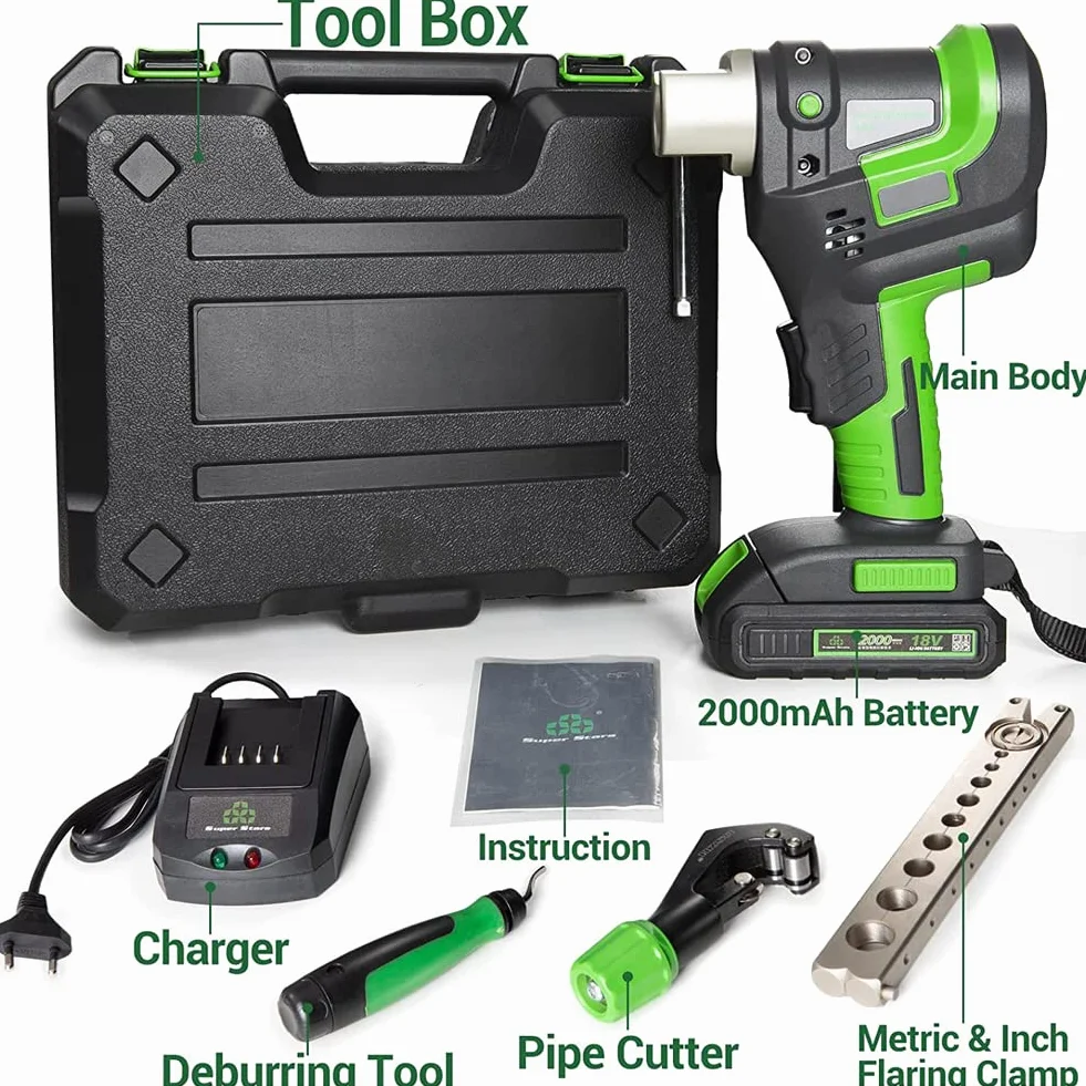 Kit de herramientas de abocardado eléctrico, kit de herramientas de expansión de tubos de 1/4"-3/4", herramienta de abocardado excéntrica HVAC de abocardado rápido en 5 segundos, herramienta eléctrica