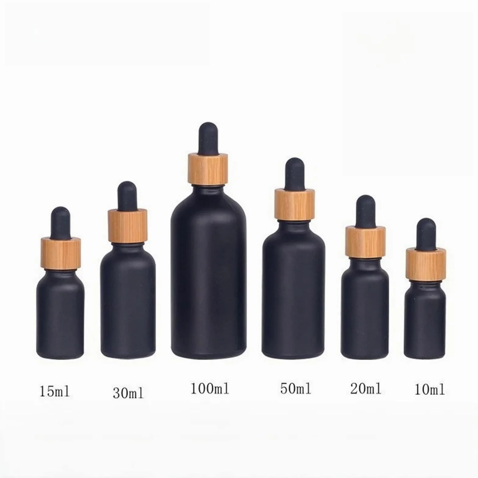 Gotero 5/10/15/20/30/50/100ml botella de aceite esencial negro mate tapa cuentagotas goma madera cosmético vidrio esmerilado(Bamboo Circle,10pcs,50ml)