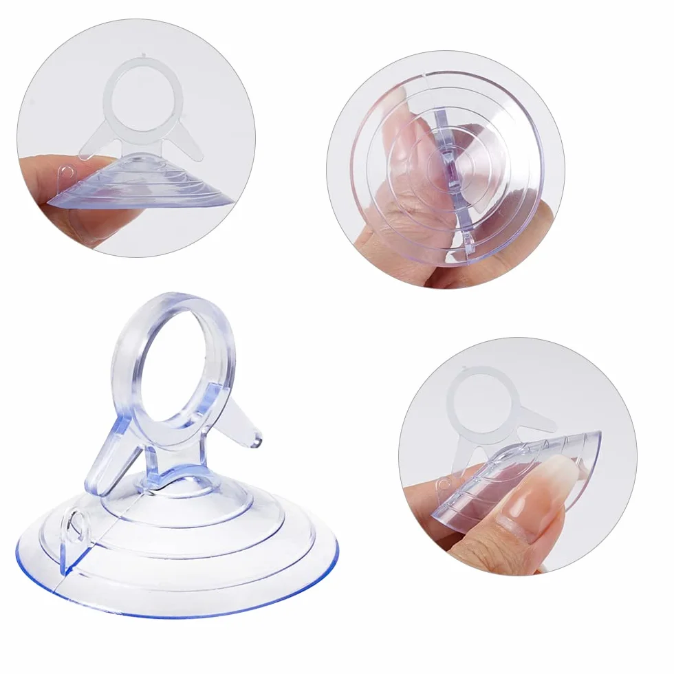 60 Piezas Ventosas para Cristal 45mm, PVC Transparente y Negra, Extra Fuertes para Azulejos Acuario