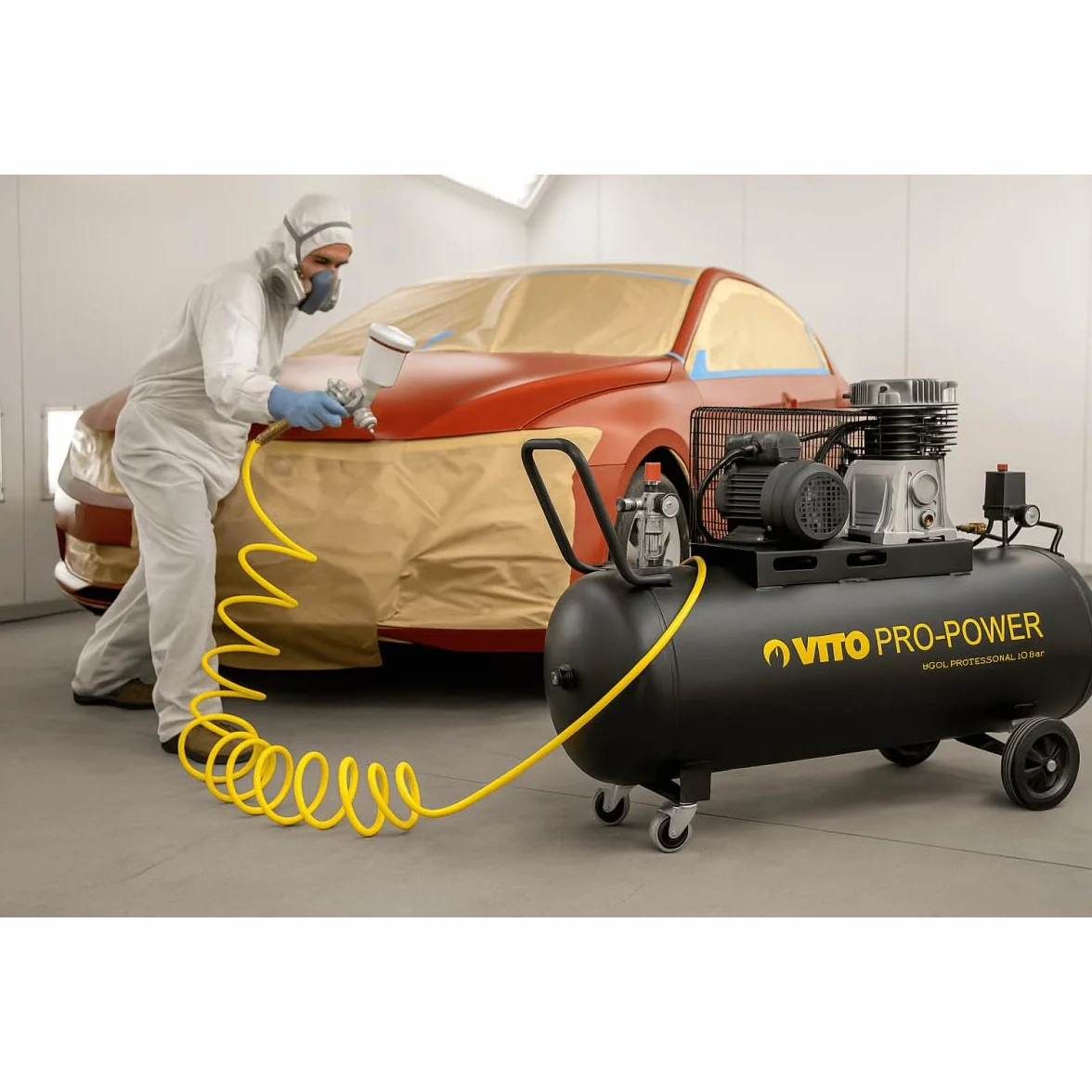 VITO Black Series - Compresor de aire (200 litros, 10 bares, 230 V, 4 CV, 10 bares de presión de funcionamiento (máx. 12 bares), 400 l/min, compresor de aire de 200 L, lubricado con aceite, compresor