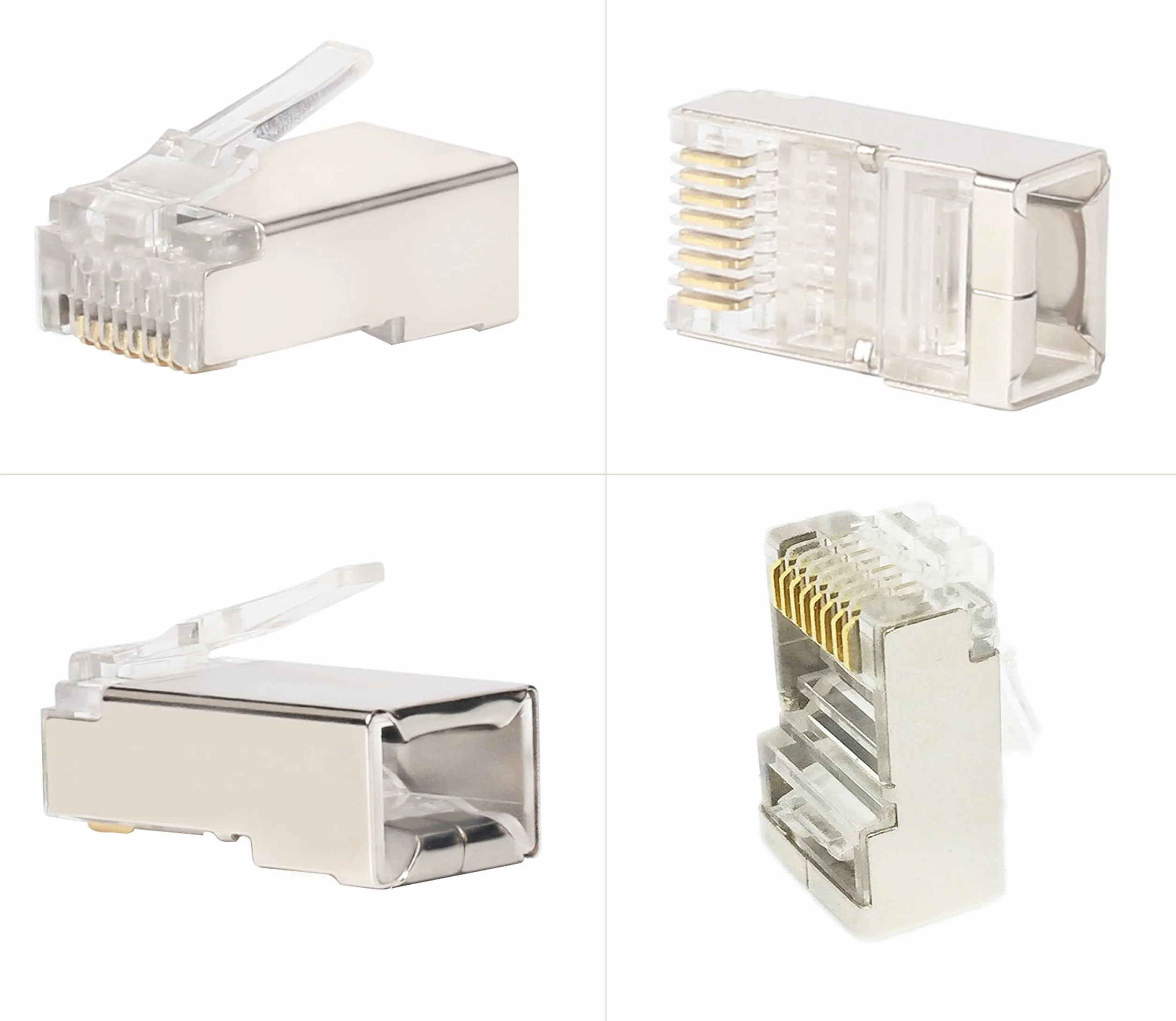 Enchufes RJ45 Blindado Ethernet Cat5e Cat6 Conectores chapados en oro 8P8C 50U