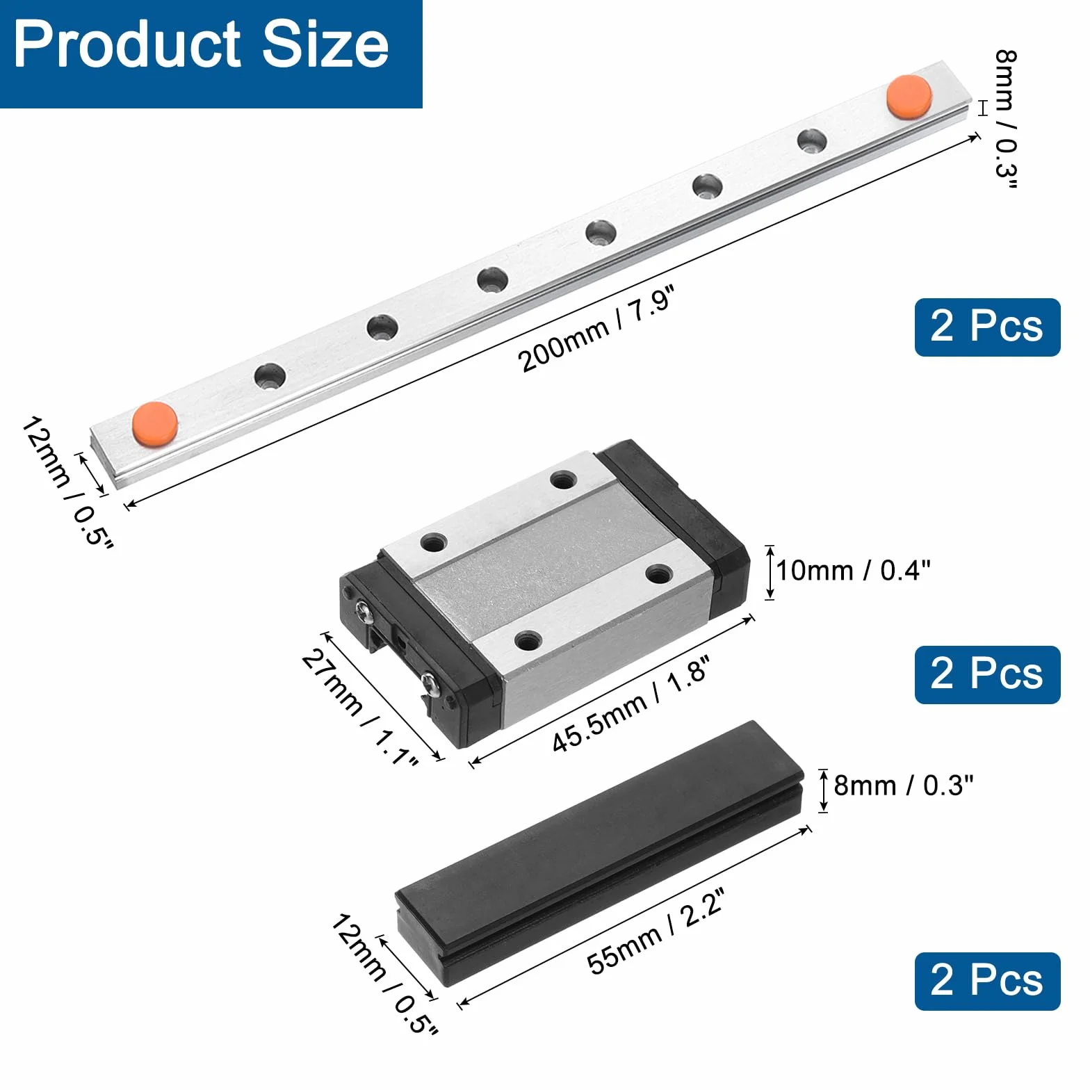 MGN12 200 mm Guía Lineal Con Bloques MGN12H Acero Para Impresoras 3D CNC DIY Negro