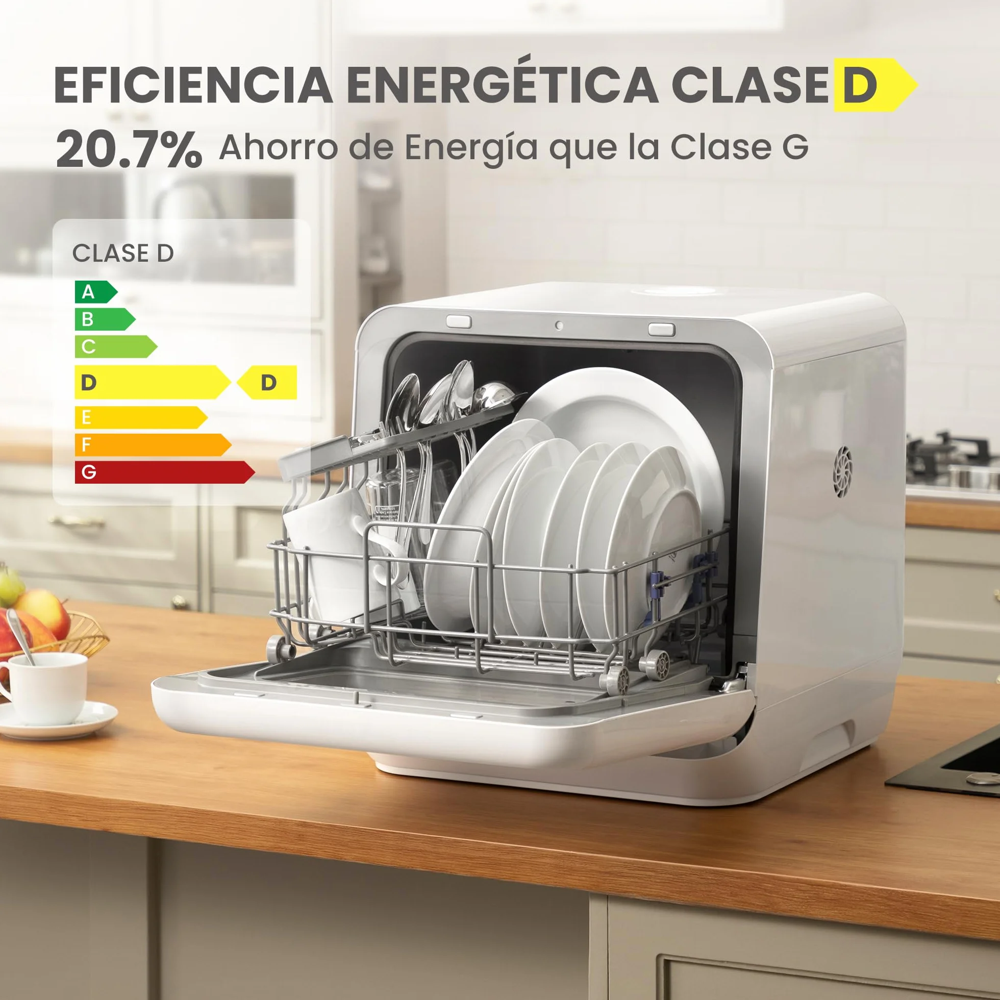COMFEE' Lavavajillas de Encimera Mini, 6 Programas, Lavado con Vapor, Cuidado del Bebé, Lavado de Frutas, Sin Fontanería, Inicio Diferido, 72h Almacenamiento, Blanco