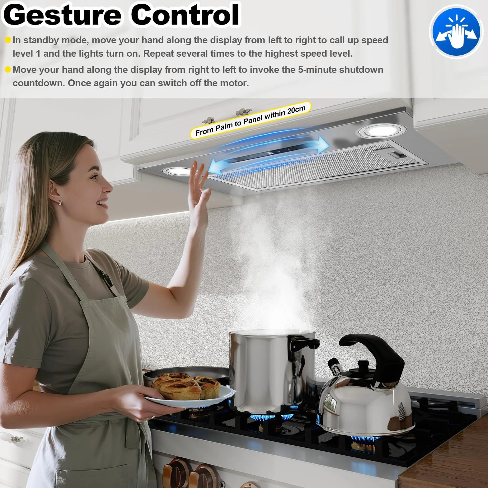 Campana Extractora Empotrable 52 cm 400 m³/h 3 Velocidades Booster Controles Gestuales Táctiles LED