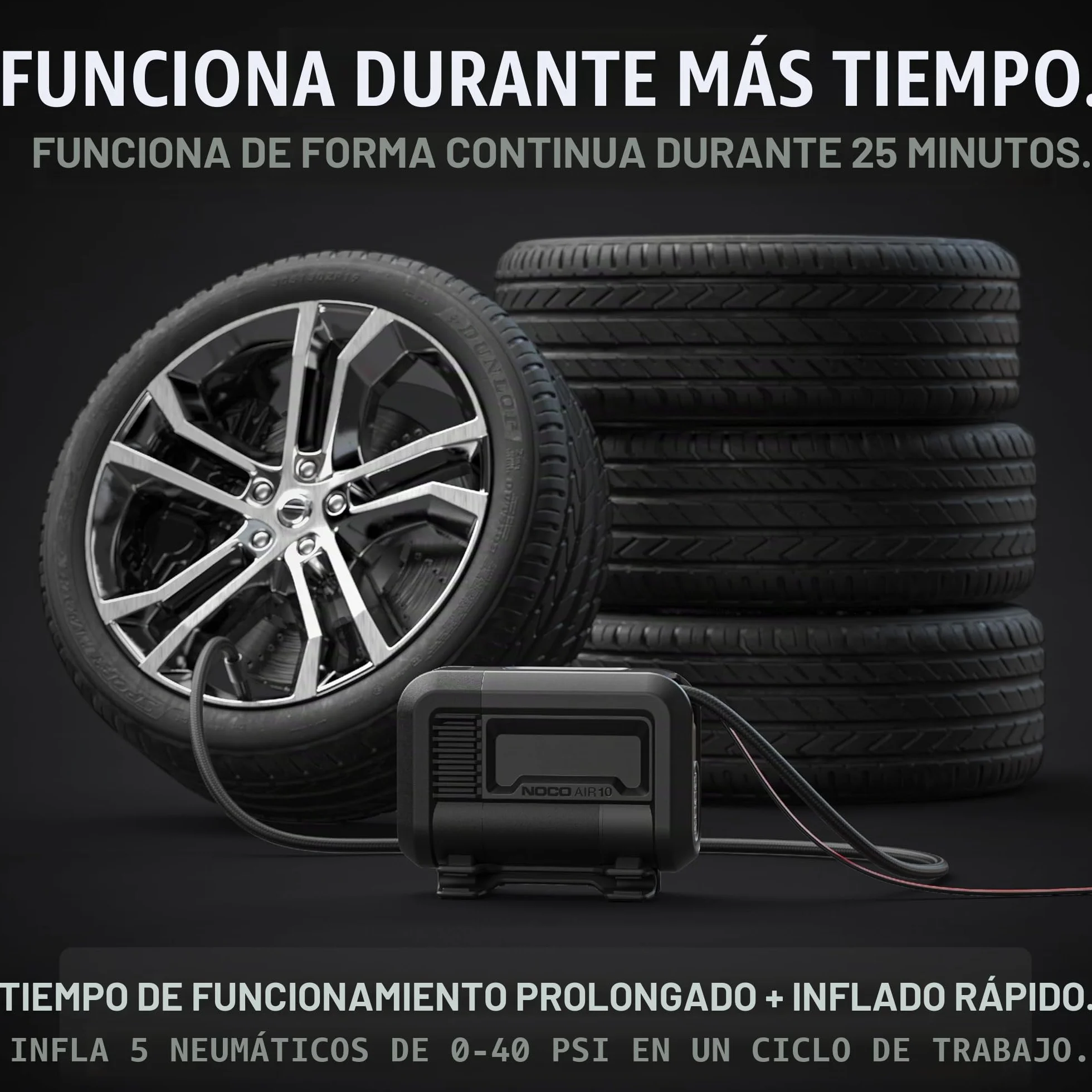 NOCO AIR10 Inflador de Neumáticos 10A Compresor de Aire Portátil 12V 36 SLPM 0-40 PSI Manómetro Digital Apagado Automático