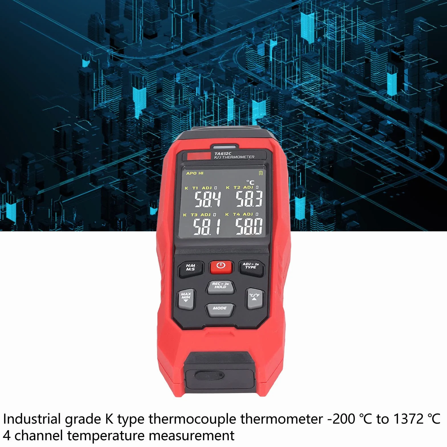 Termómetro Termopar Tipo K Termómetro de Temperatura de Contacto de 4 Canales Sonda Termopar Termómetro Registrador de Datos