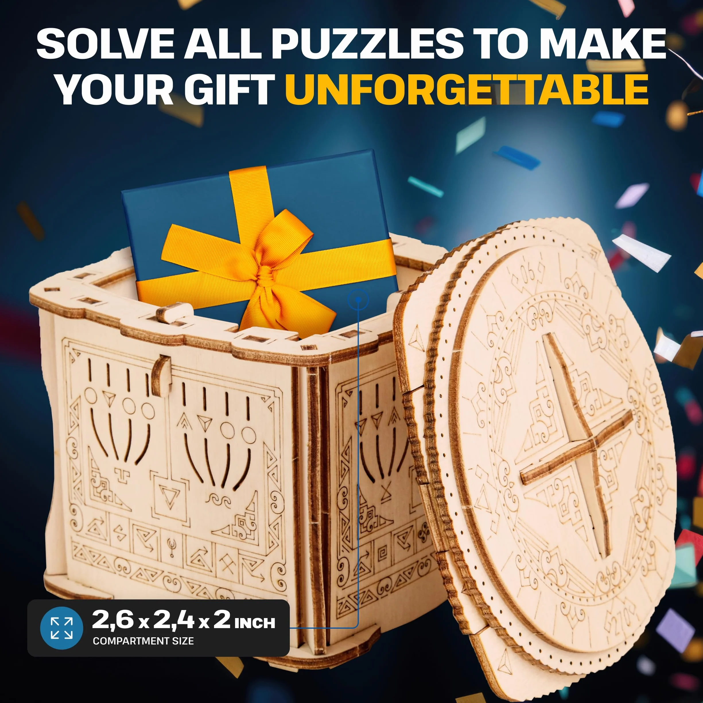 ESC WELT Secret Lock Box de Madera Rompecabezas 3D - Caja de Regalo Creativa para Dinero, Vales, Tarjetas de Regalo - Juego 3-en-1