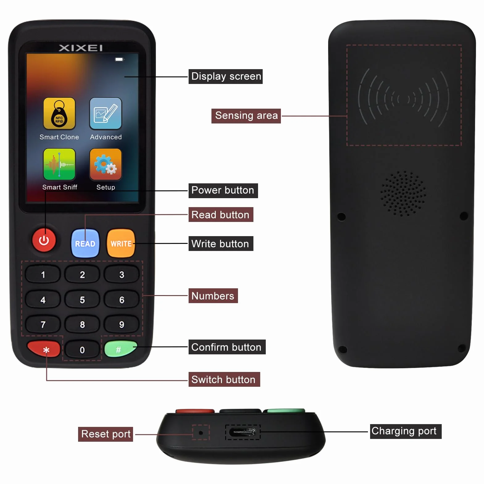 X7 NFC Lector de Tarjetas RFID Duplicador Control de Acceso 125 KHz 13,56 MHz 5 Tarjetas UID 5 Llaveros UID 5 Llaveros T5577