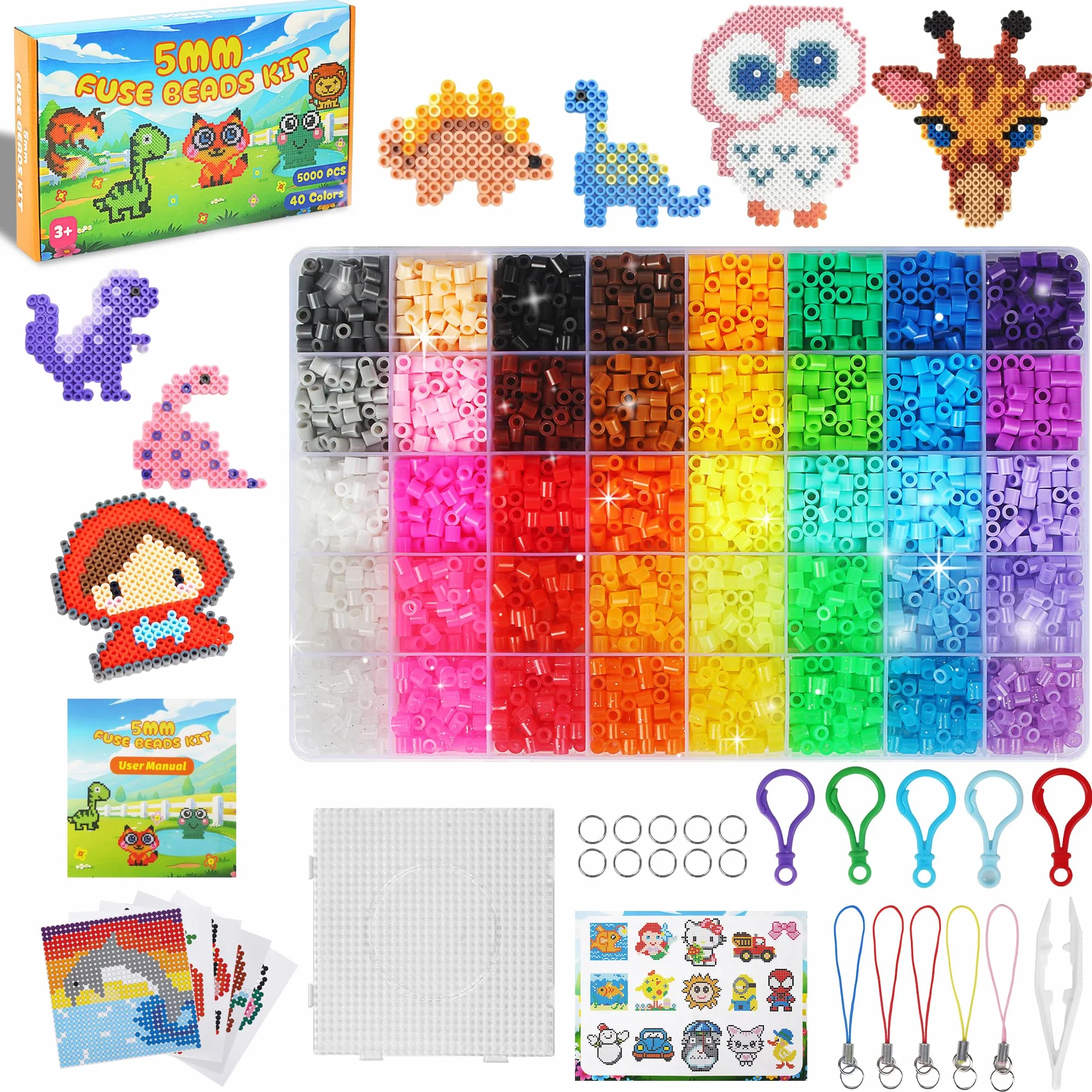 JIYANA Cuentas para Planchar Set 5000 Piezas 5mm 40 Colores Kit Completo Manualidades DIY