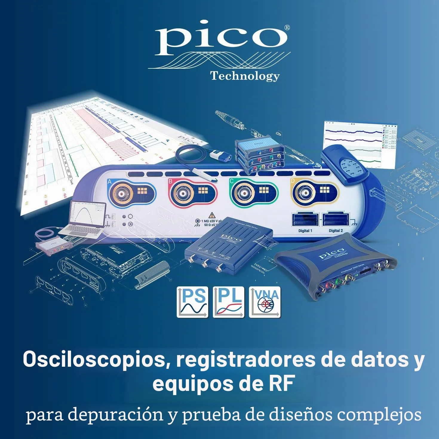 Pico Technology PicoScope 2204A Kit de Osciloscopio USB Digital 2 en 1 Portatil, 10 MHz, 2 canales, con sondas y PS7 software