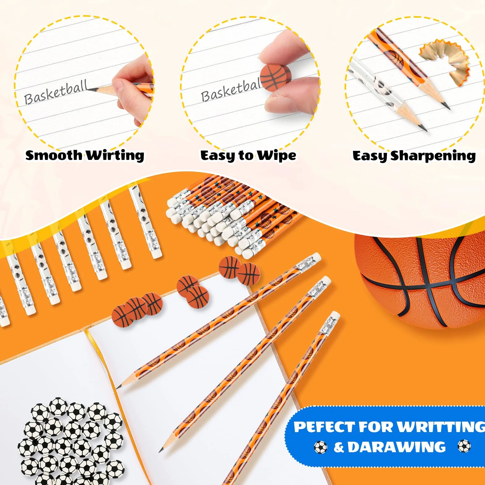 Baloncesto Fiesta Regalos 48Pcs Set Material Escolar Deportes Cumpleaños Niños con Lápices Gomas