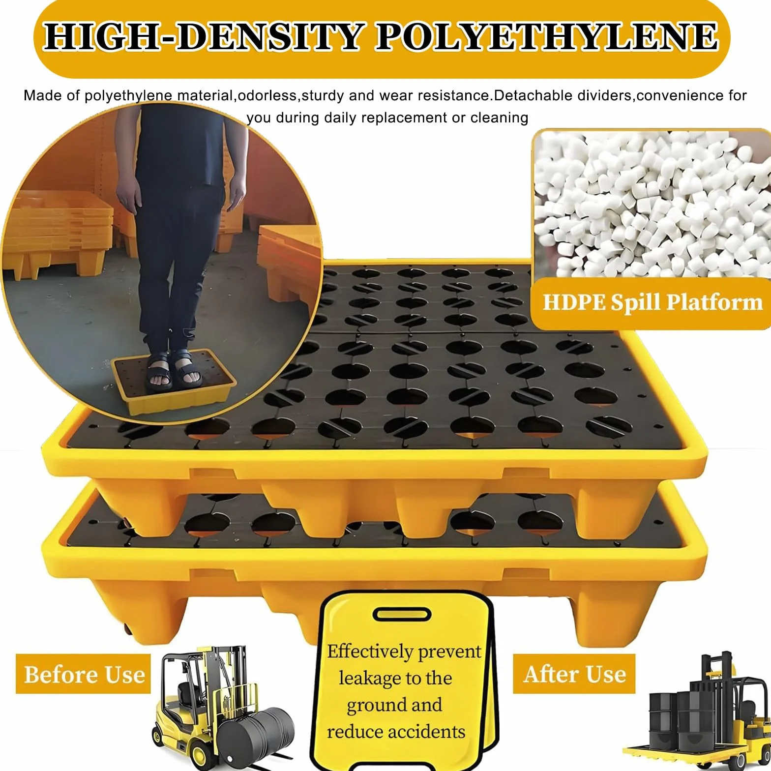Paleta Modular De Contención De Derrames, Plataforma Modular para Derrames De Alta Resistencia para Montacargas, Bandeja De Plástico,para Tanques De Aceite Y Líquidos 66 * 36 * 12cm