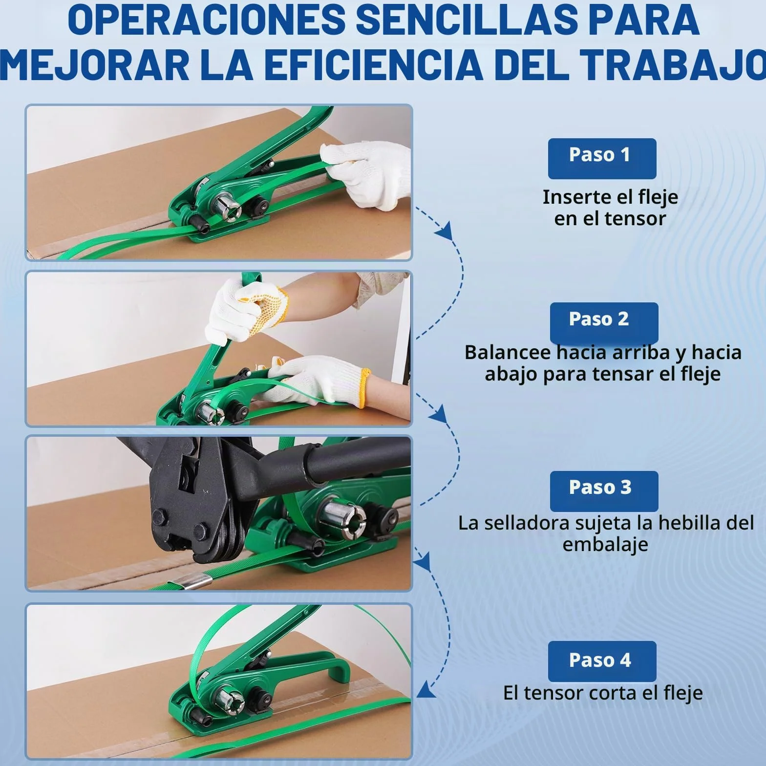BAOSHISHAN Juego de flejes manuales de alta resistencia (1 tensor, 1 sellador, 200 metros de PET/poliéster, 100 hebillas, 20 esquinas de embalaje, 1 guante)