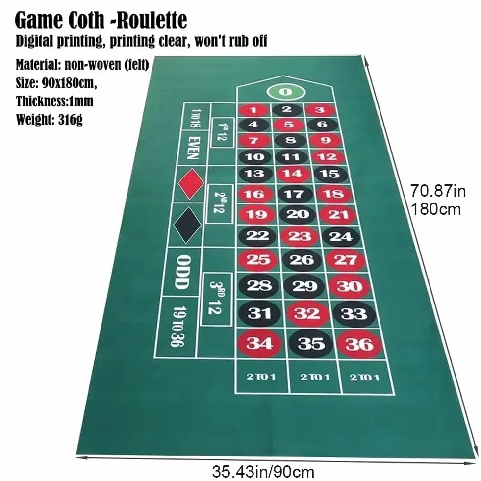 Tapete de Ruleta Portátil 180x90 cm para Juegos de Mesa y Dados
