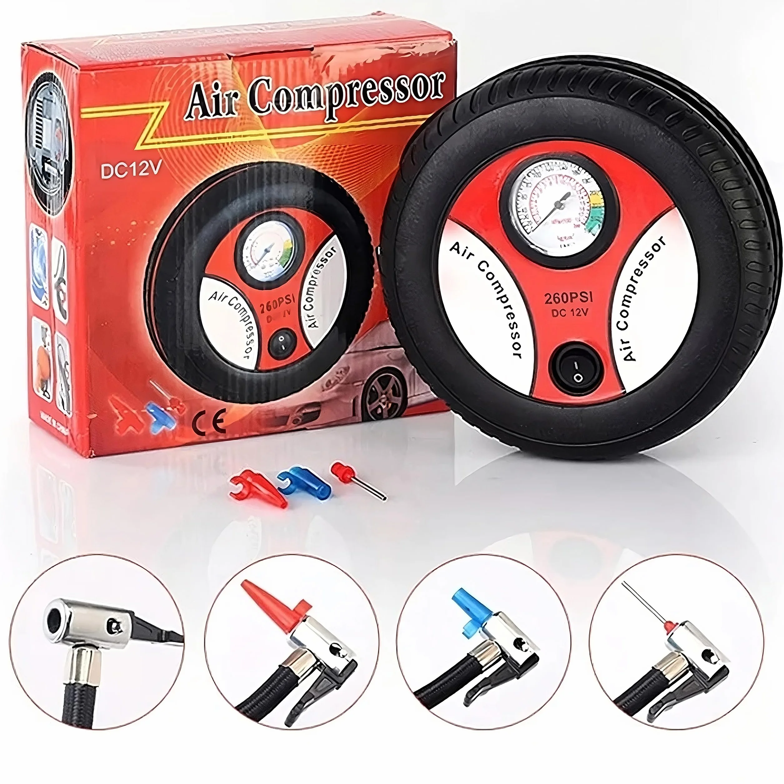 Retoo Compresor de Aire 12V 260PSI 60W Bomba de Neumáticos Portátil para Coche