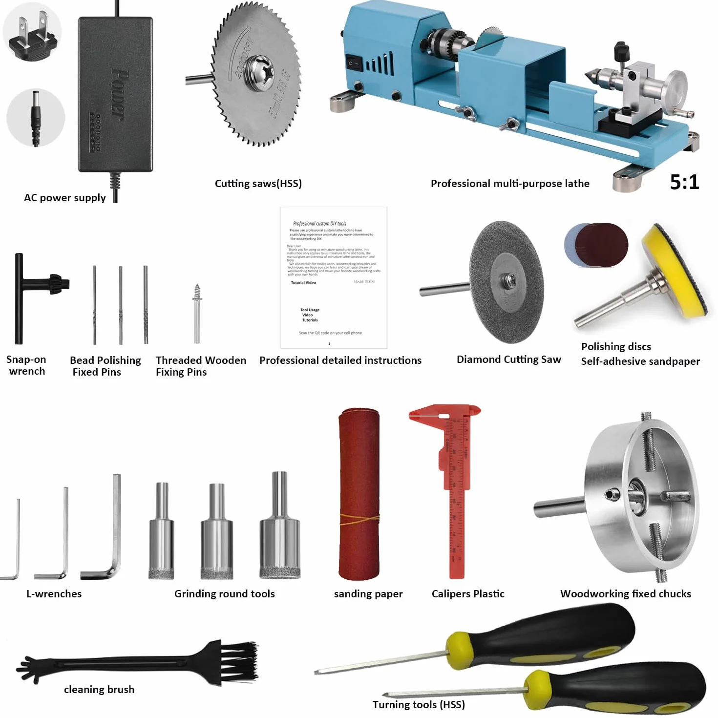 Mini Máquina de Torno Multiusos Con Herramientas Profesionales Torno Para Madera Corte, Molienda, Pulido Torno de Metal de Escritorio Fácil de Usar