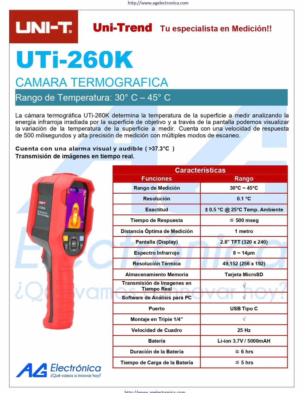 UNI-T UTi165K Cámara Térmica, 160 x 120 Resolución, 30°C-45°C