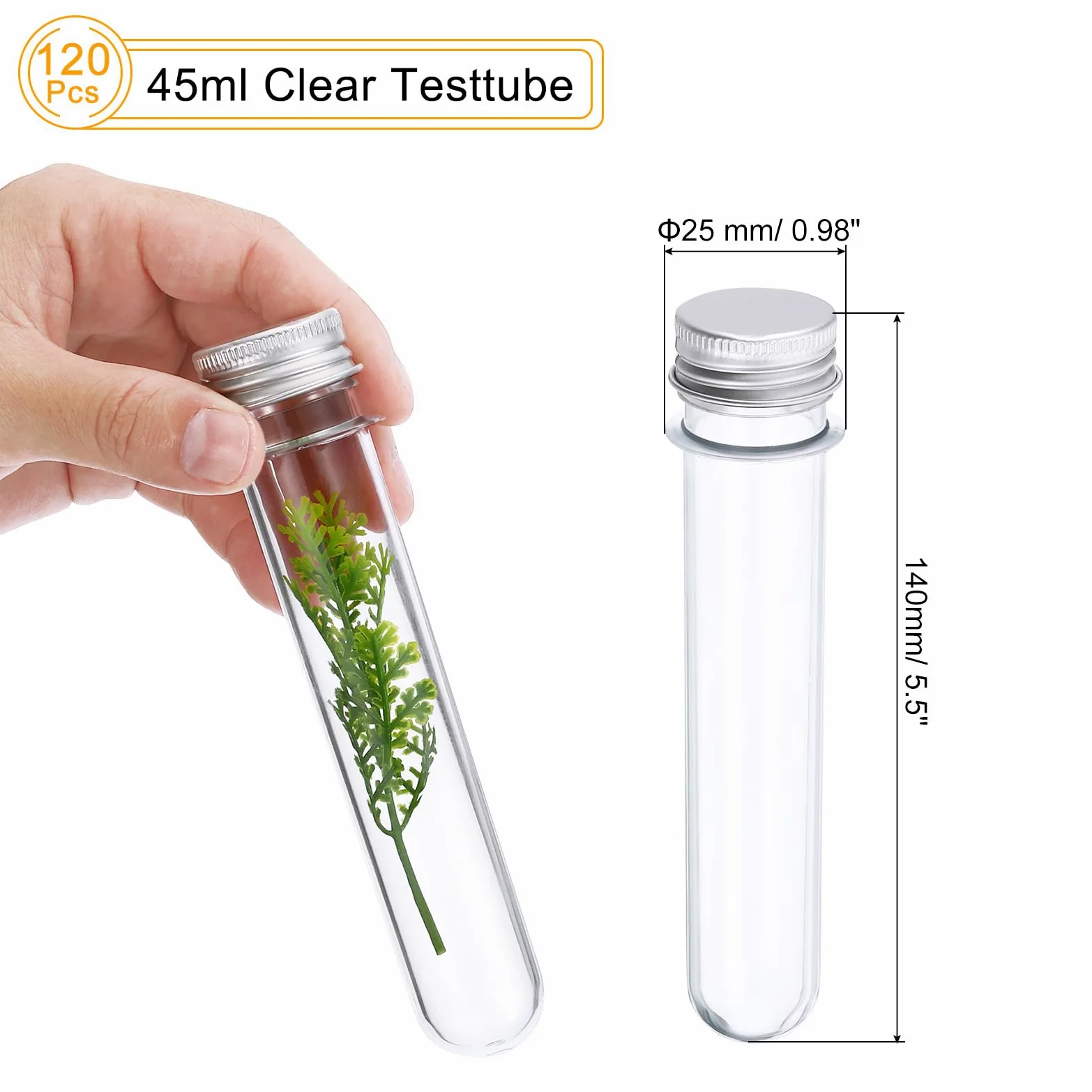 PATIKIL 120 tubos de ensayo de plástico de 45 ml con tapas de rosca, tubos de 140 x 25 mm, tapa de aluminio, para experimentos científicos, decoración de fiestas, almacenamiento de cuentas de caramelo