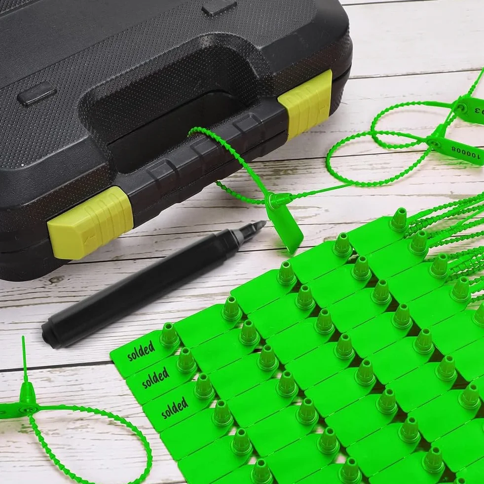 1000 Etiquetas de Plástico para Precintos de Seguridad Numeradas, Verde