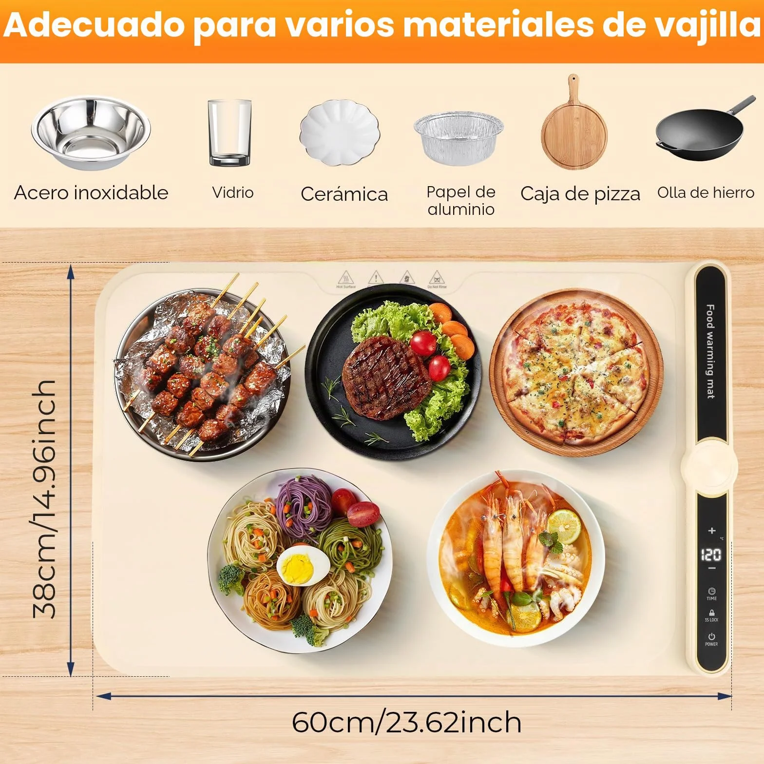 Bandeja de Calentamiento Plegable Eléctrica Silicona Flexible 60x38 cm Beige