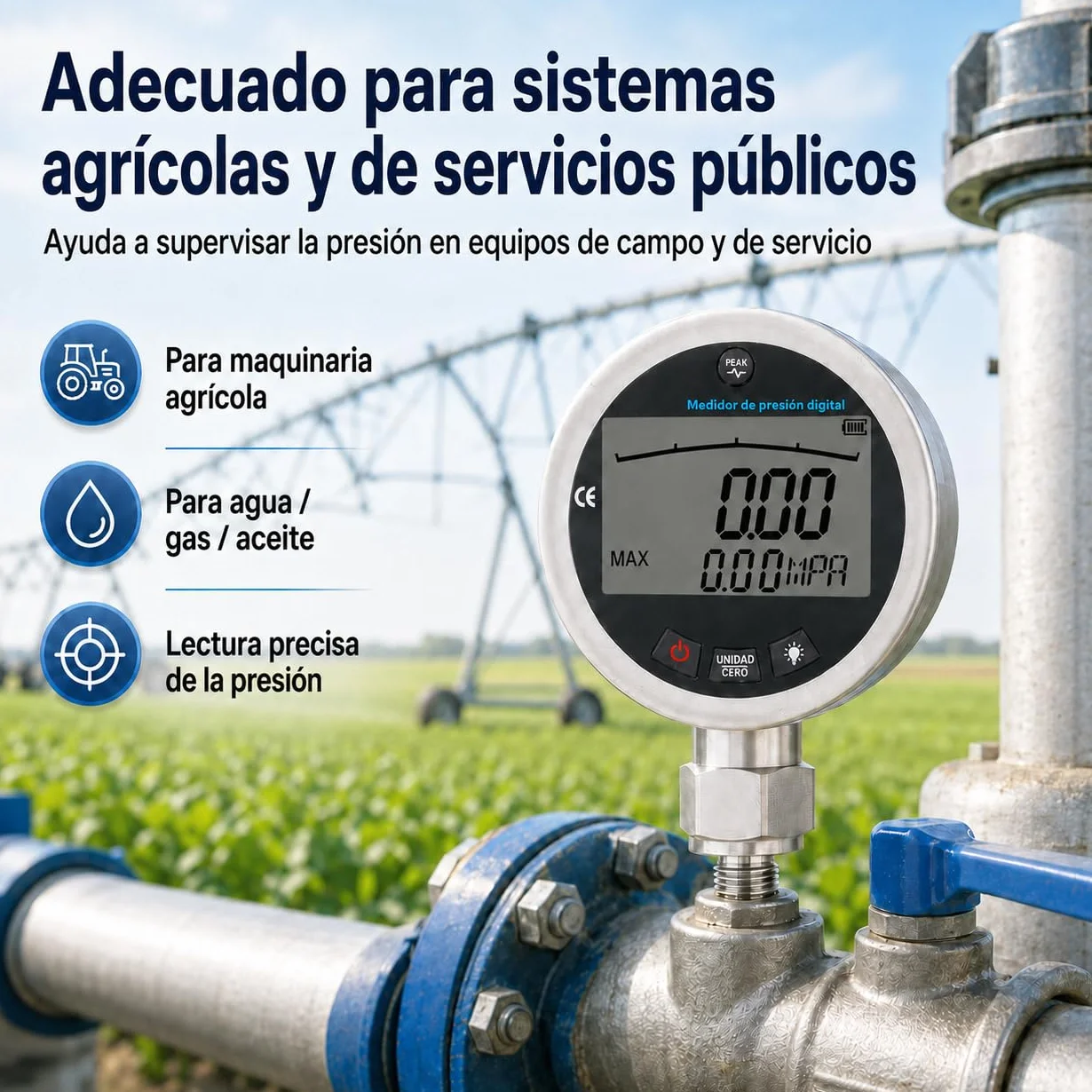 Manómetro Digital Hidráulico, Manómetro de acero inoxidable con Pantalla LCD Iluminada para medir agua, gas, aceite, 400 bar, 0-40 MPa, 10000 PSI con conector G1/4
