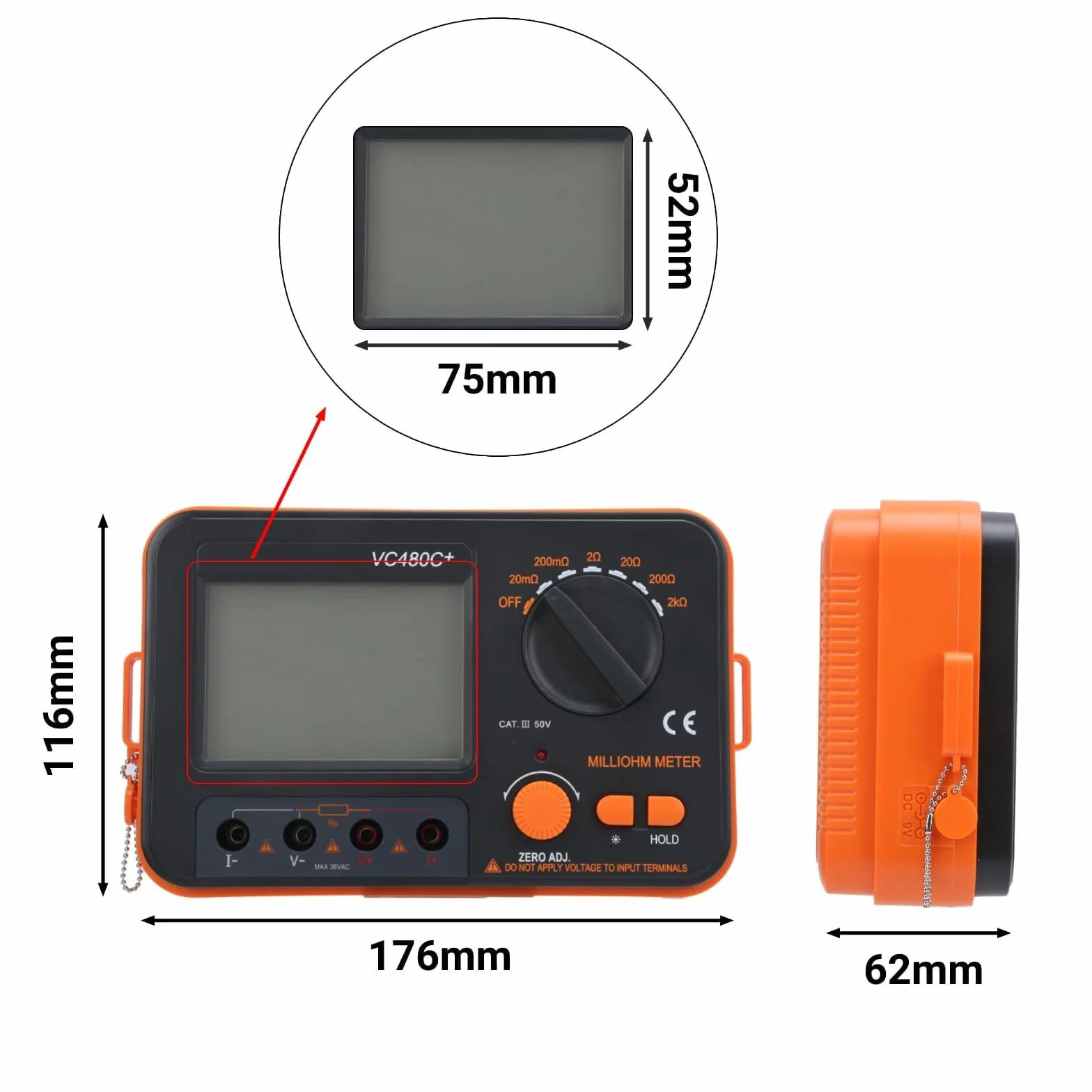 Megóhmetro Digital VC480C 0.01mΩ-2kΩ Probador de Resistencia CC Milliohmímetro de 6 Engranajes Medición de 4 Cables Megohm Meter