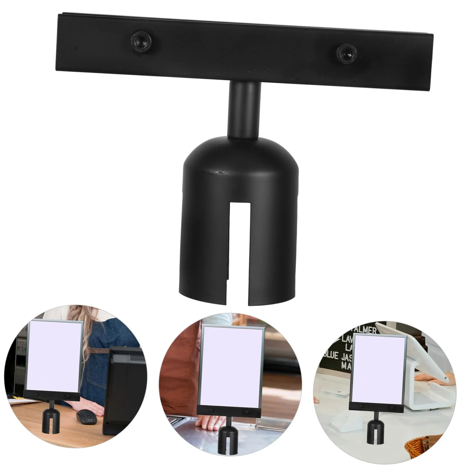 PRETYZOOM 4 Piezas titular de la muestra signo de stand de soporte de signo de Stanchion soporte de cartel de barrera de cinturón Titular de la señal universal Acero inoxidable Negro