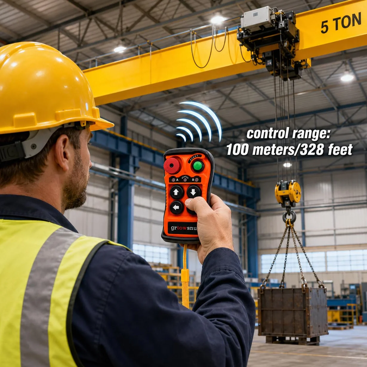 220V 4 Botones Industrial Inalámbrico Control Remoto Polipasto Eléctrico Cabrestante Elevador Puente Grúa Remolque de camión Remolque basculante Transmisor y receptor | Control inalámbrico para polipasto eléctrico, remolque, 4 botones de canal