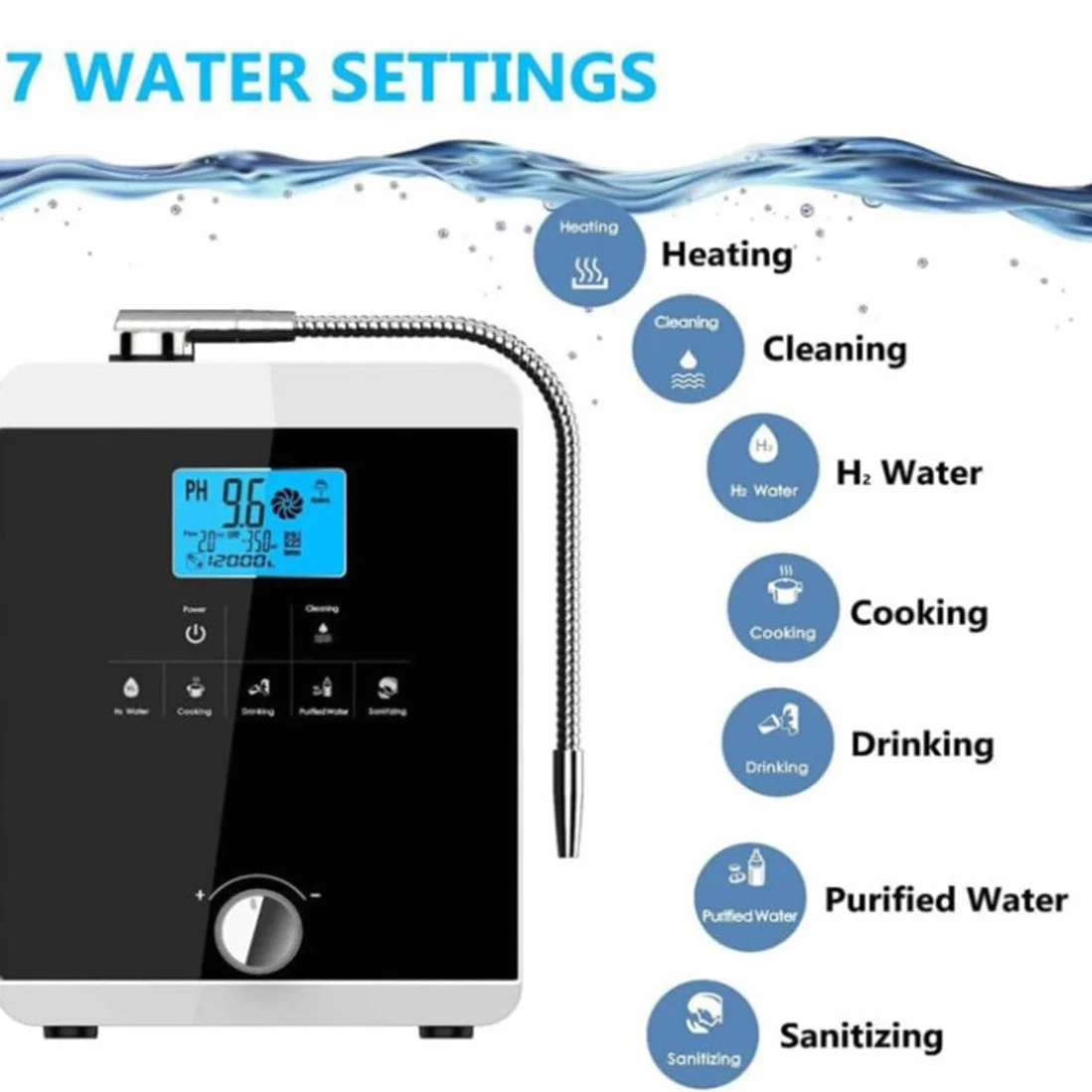 Máquina purificadora de agua Ionizador de agua | Ionizador de agua | Filtración de agua alcalina para el hogar | Produce agua alcalina con un pH de 2,8 a 11 | ORP de hasta -800 mV