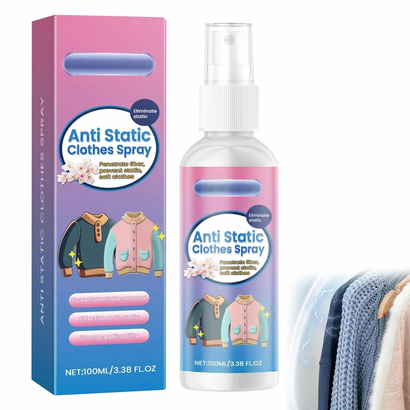 Spray Antiestático para Ropa 100ml Antiestático para Tejidos Reduce Electricidad Estática
