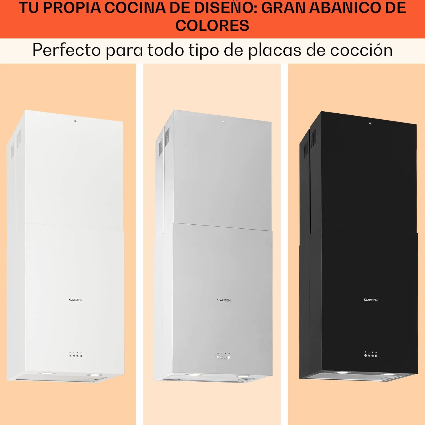 Klarstein Campana Isla Cocina Extractor 641m³/h Temporizador 3 Modos Filtros Carbón Activo