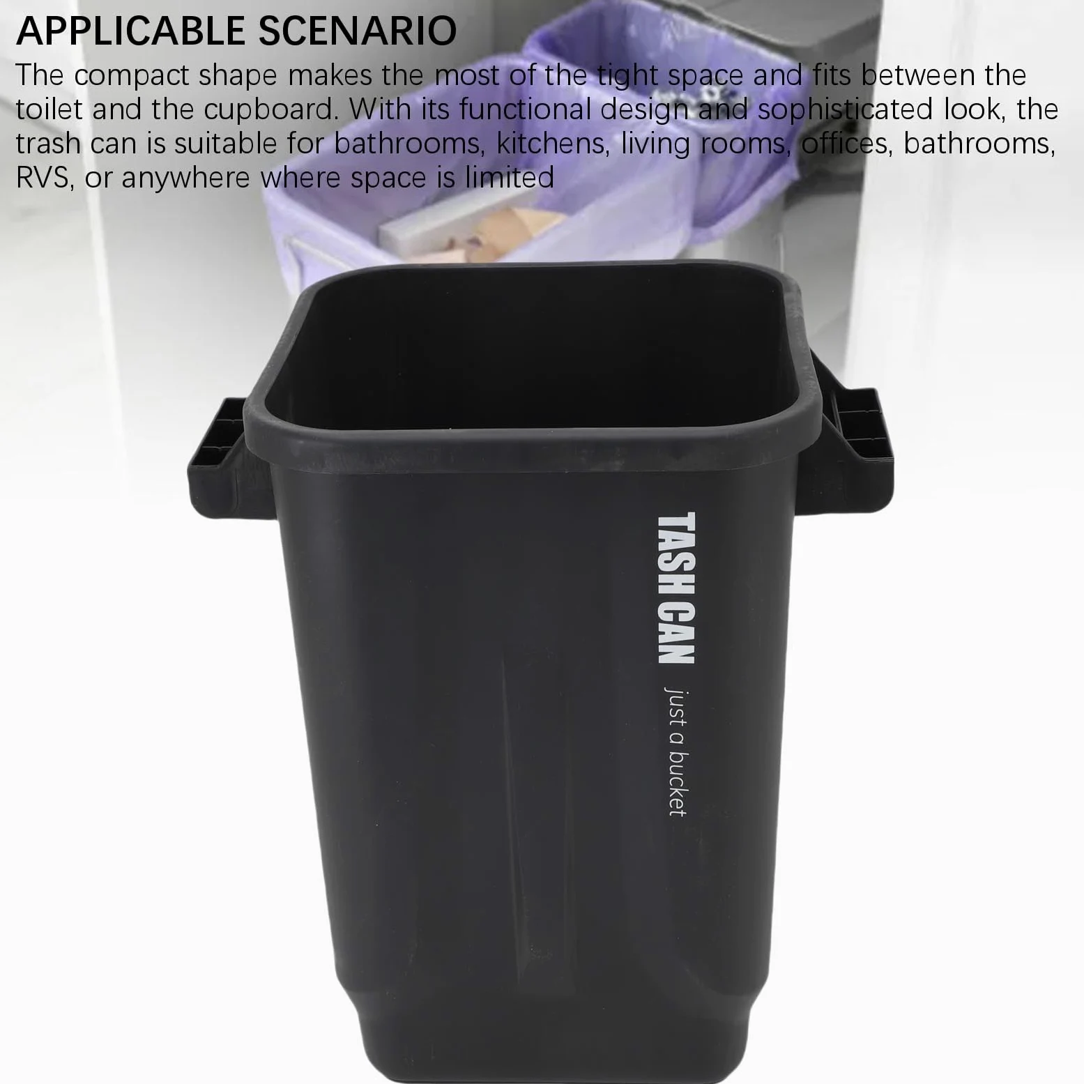 Cubo de Basura de Cocina, Cubo de Basura Compacto que Ahorra Espacio con Asas Resistentes y Diseño Apilable, para Baño, Oficina, Sala de Estar, RV (Negro)