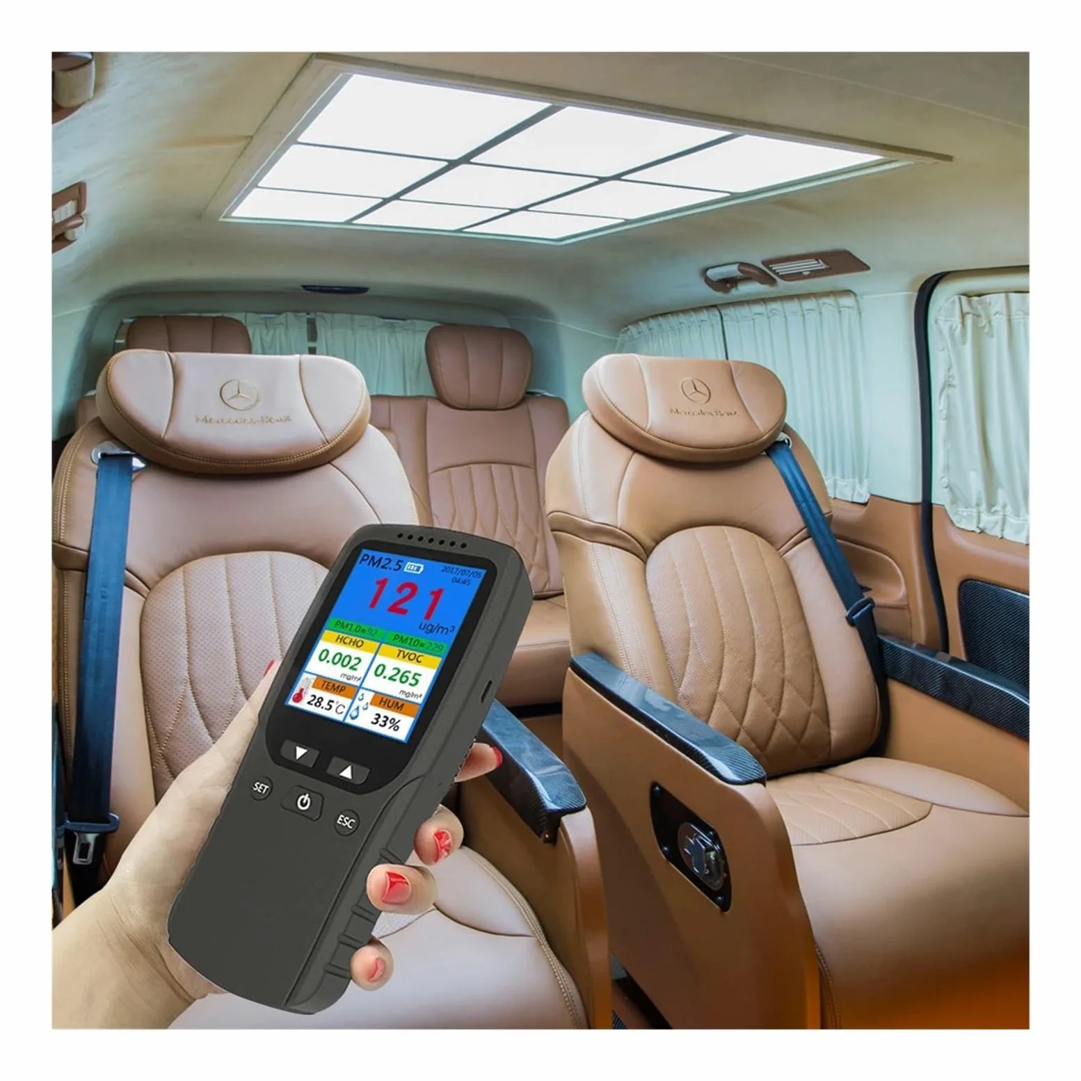 Detector portátil de PM2.5 for interiores, termohigrómetro multifuncional, detector de aire digital LCD for el hogar, analizador intelinte de calidad del aire Alta sensibilidad, respuesta rápida